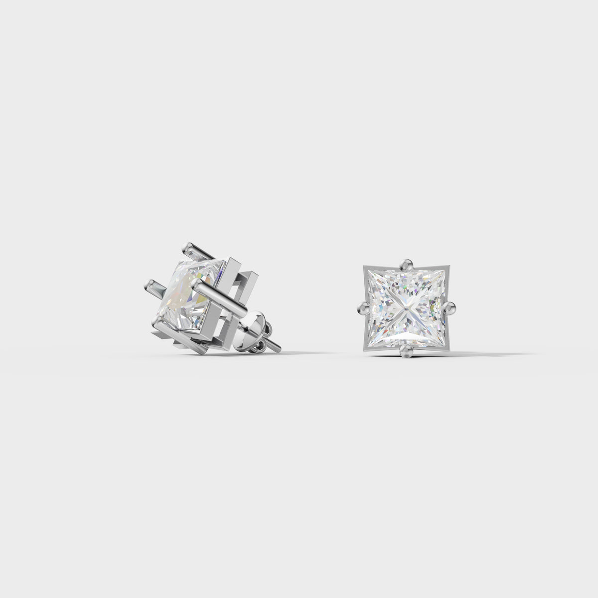 1ct Each Princess Cut Diamond Stud Earrings