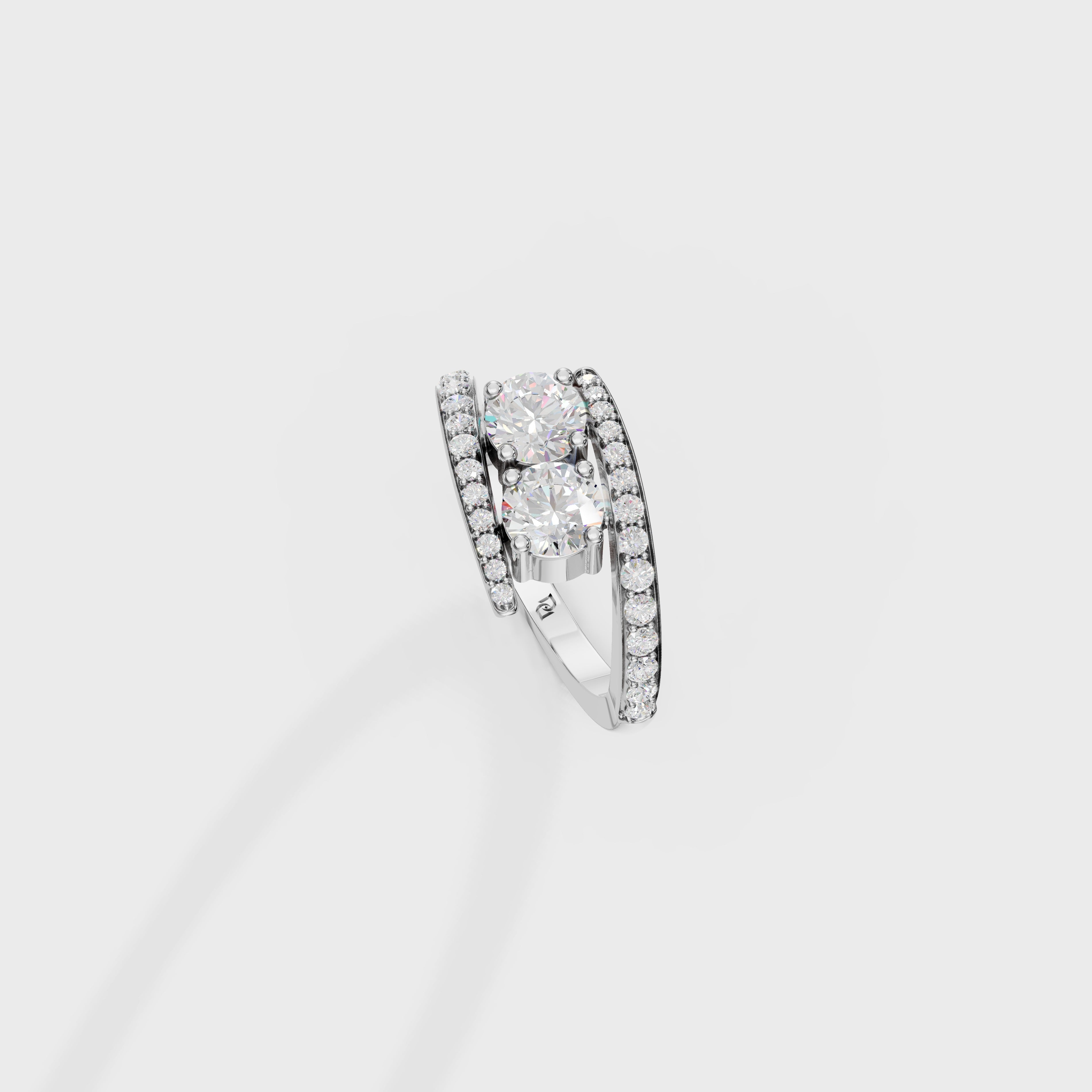 Two-Stone Bypass Engagement Ring with Pavé Accents