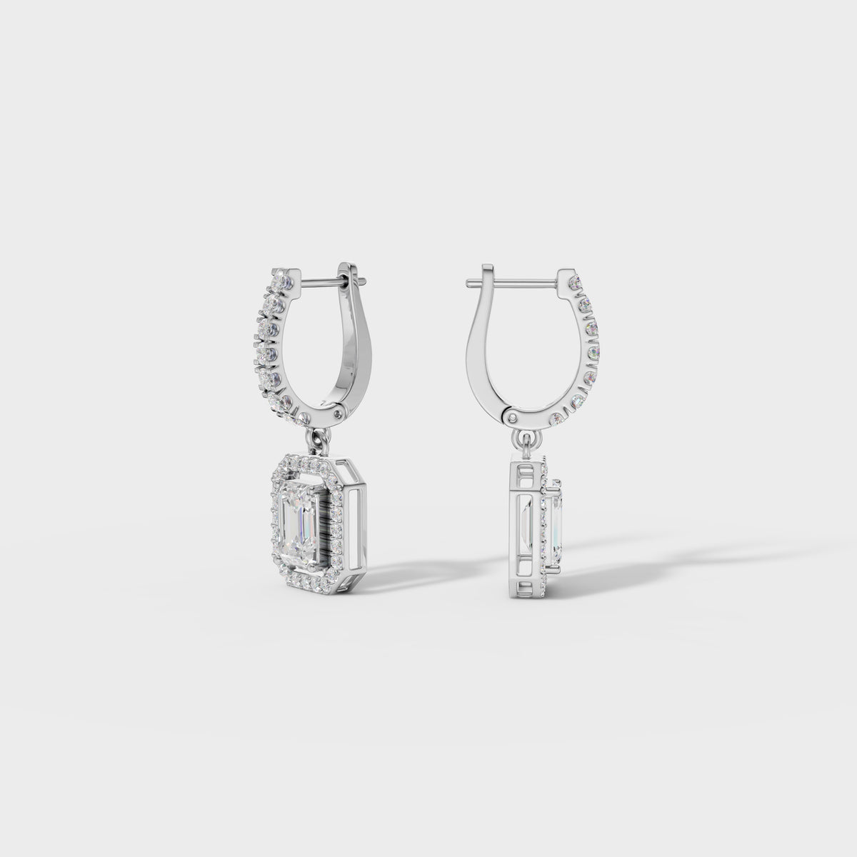 Emerald Halo Drop Huggie Earrings