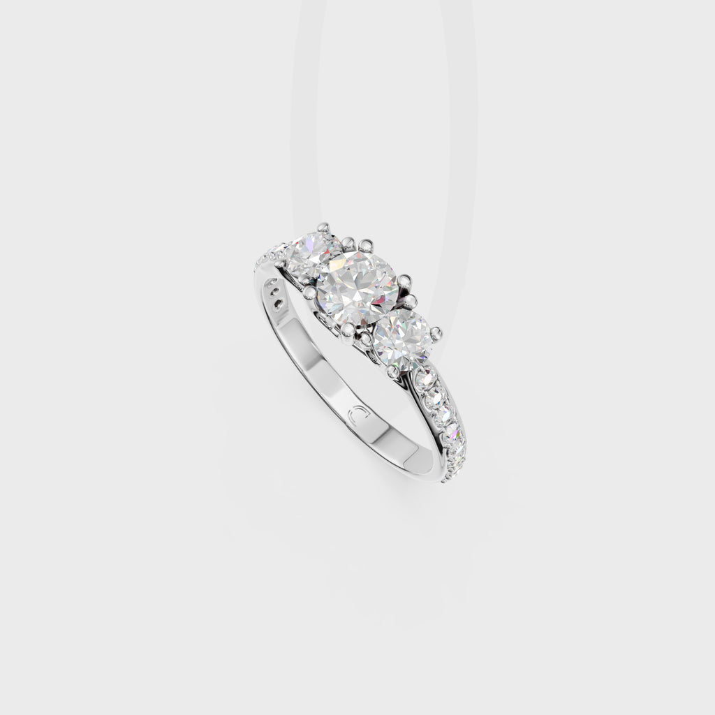 Trilogy Diamond Engagement Ring with Pave Band