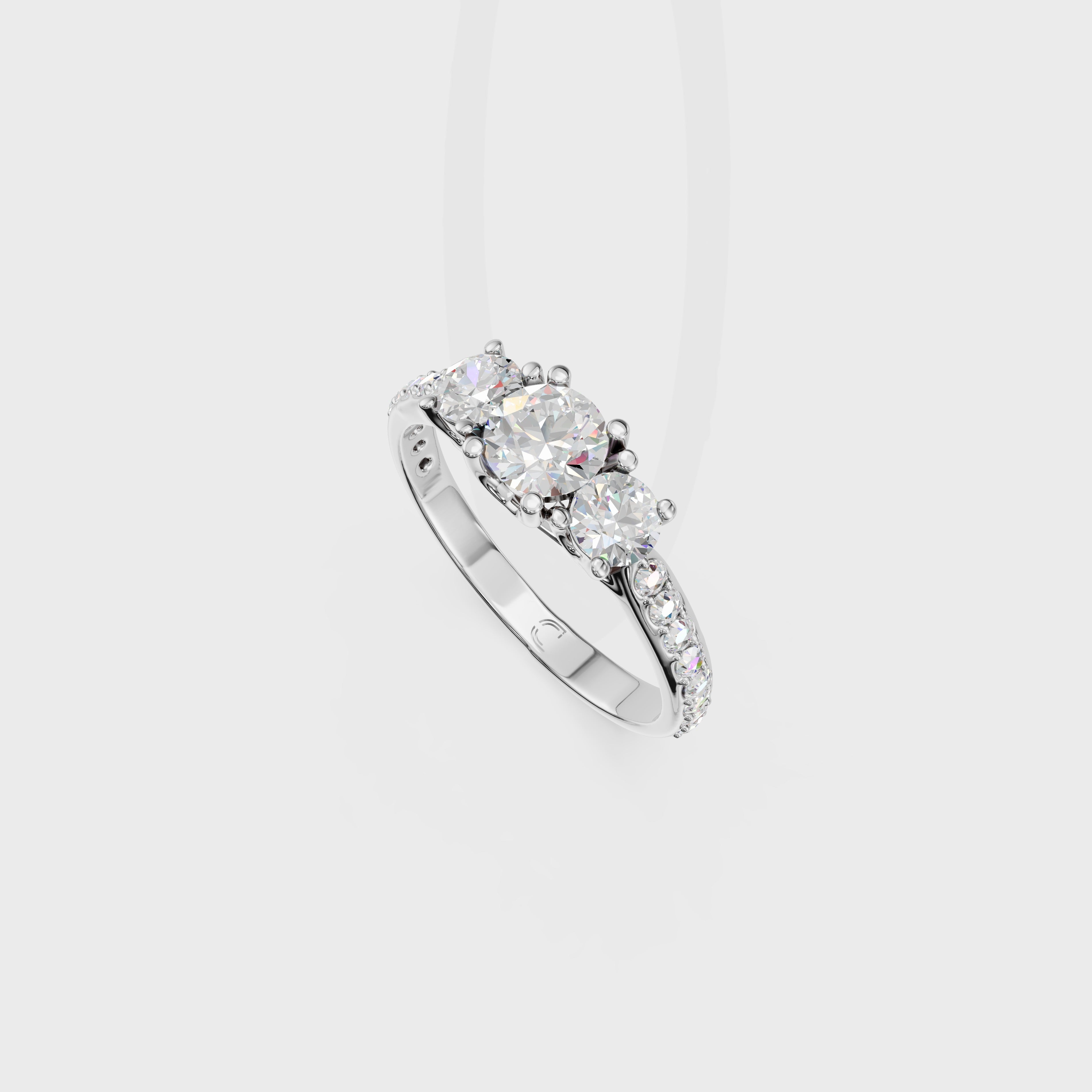 Trilogy Diamond Engagement Ring with Pave Band