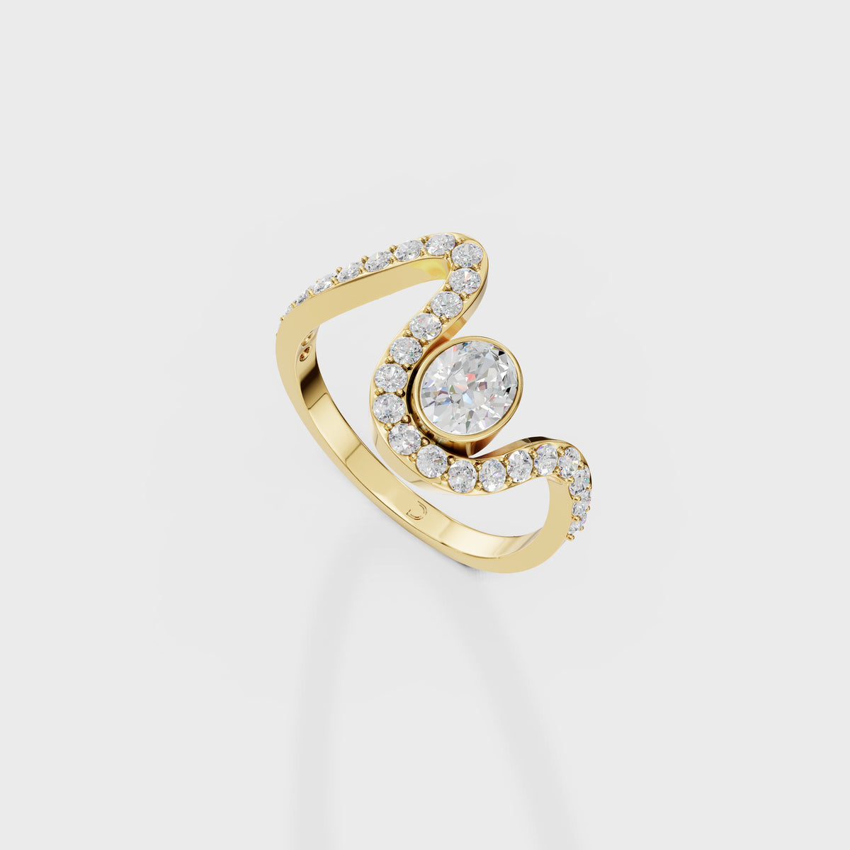 0.40ct Oval Cut Diamond Bezel Wave Bypass Ring