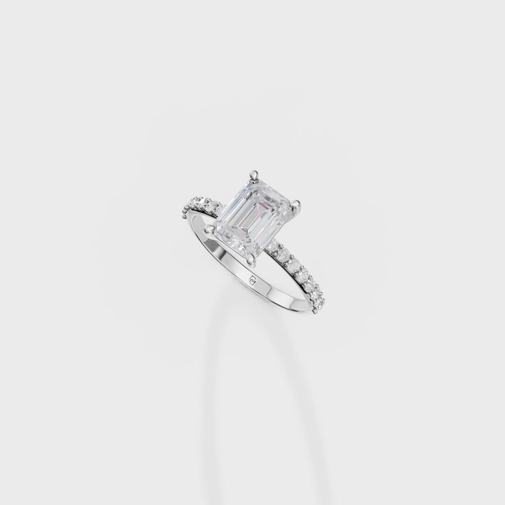 Emerald Diamond Hidden Halo Ring