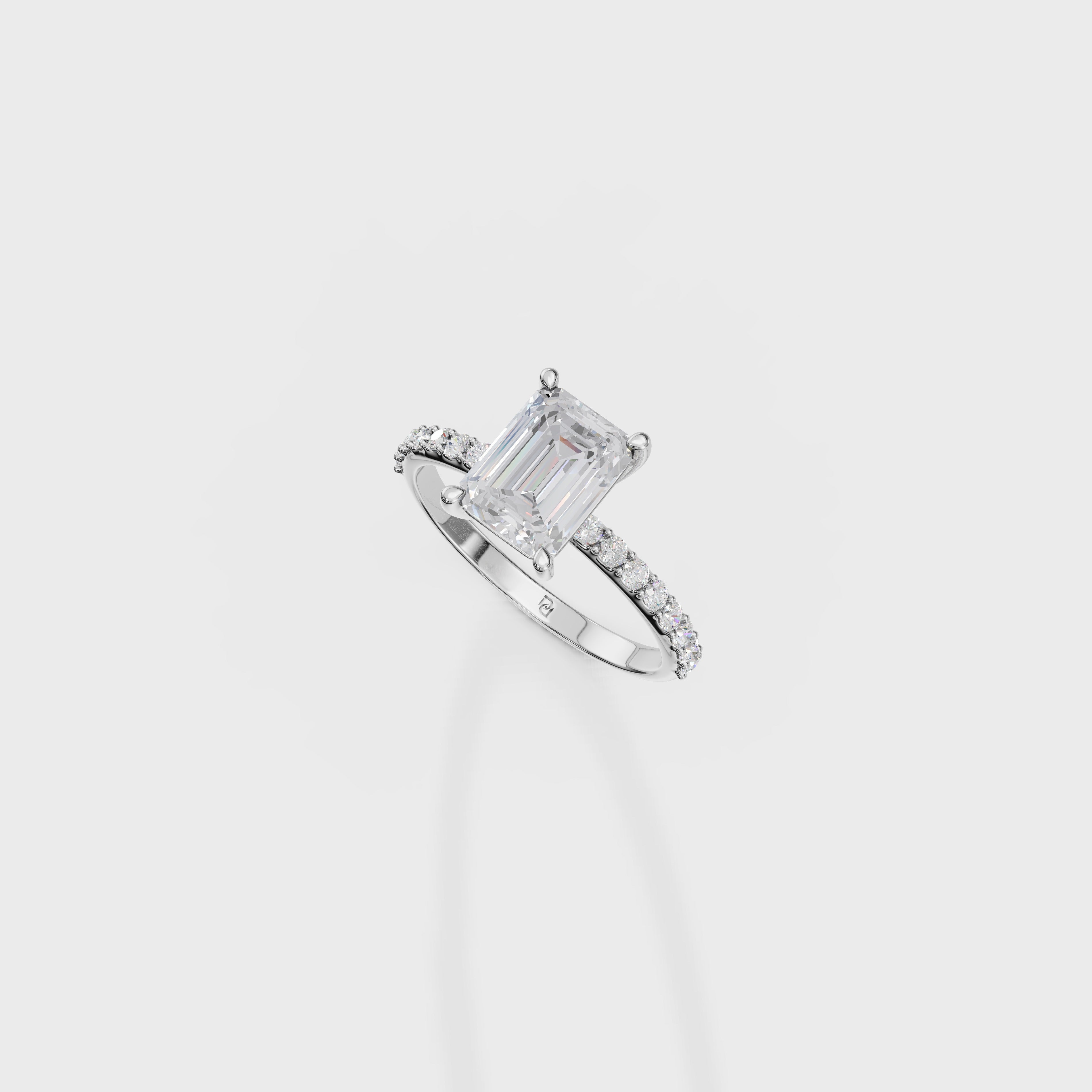 Emerald Diamond Hidden Halo Ring