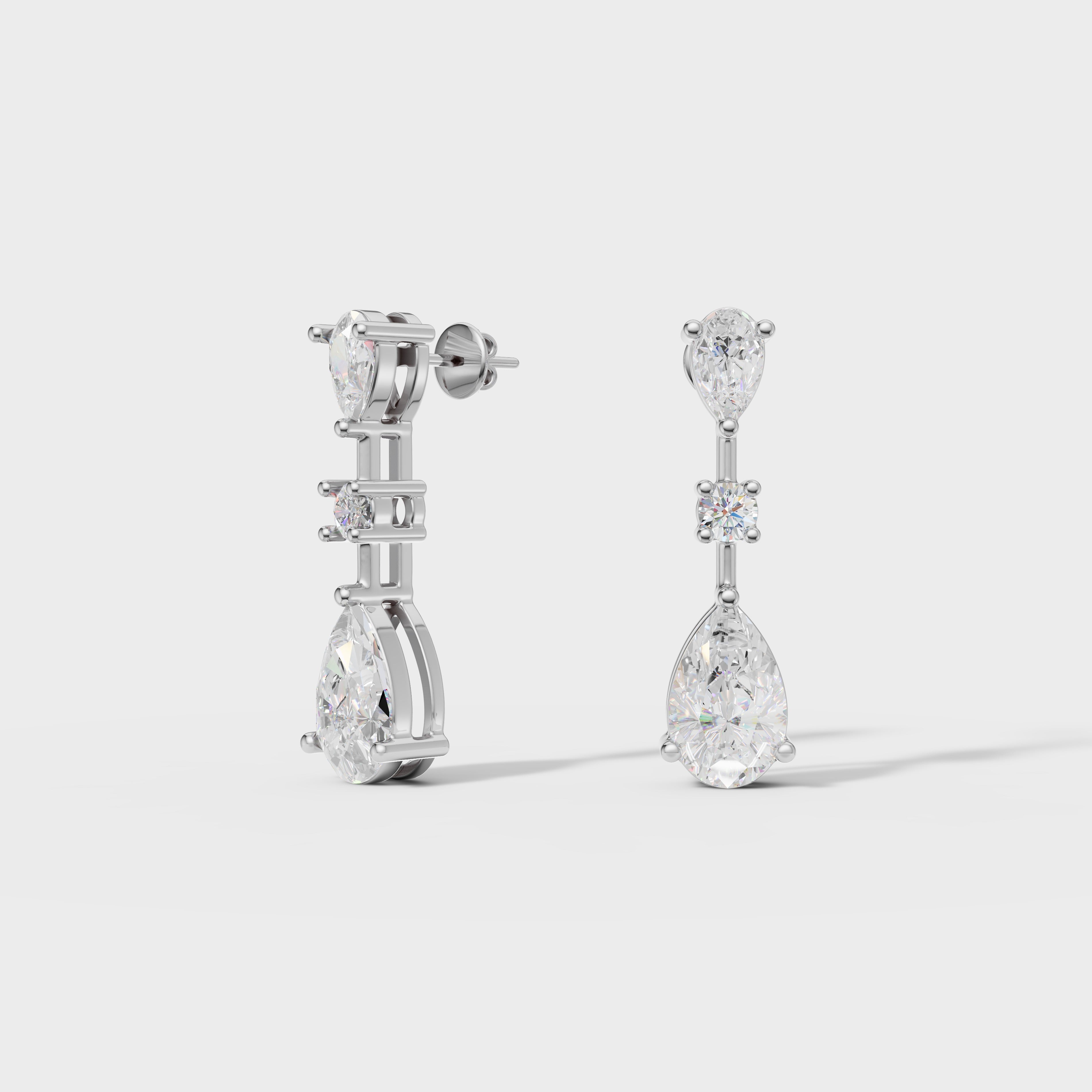 Graceful Pear & Round Diamond Drop Earrings