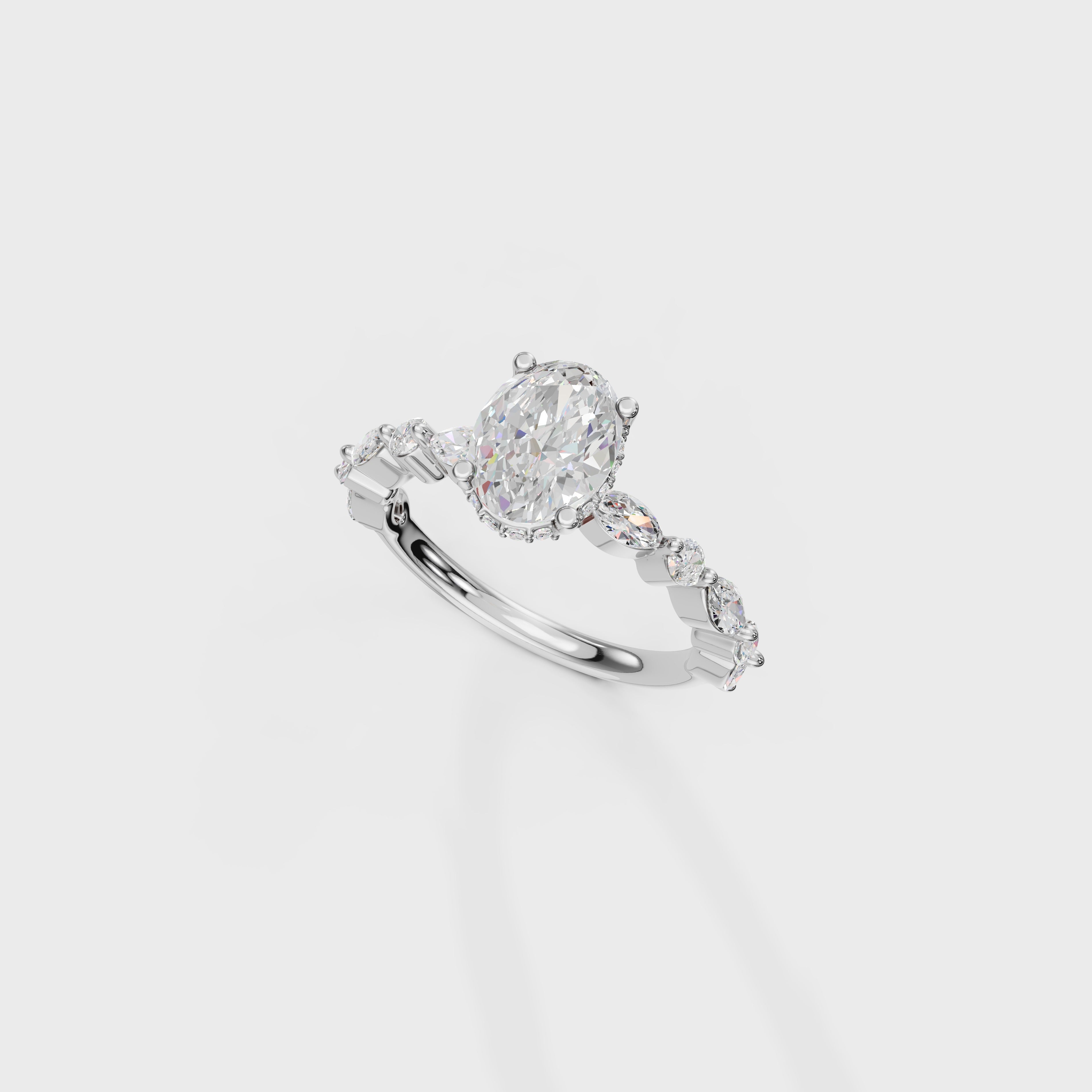 Oval Diamond Engagement Ring with Marquise Accents