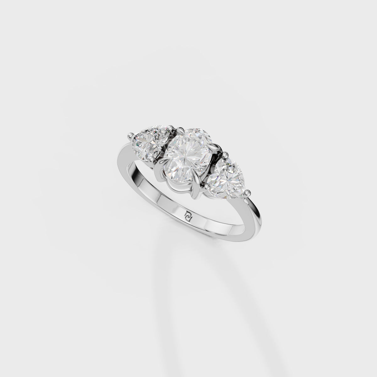 Three Stone Oval & Heart Cut Diamond Engagement Ring