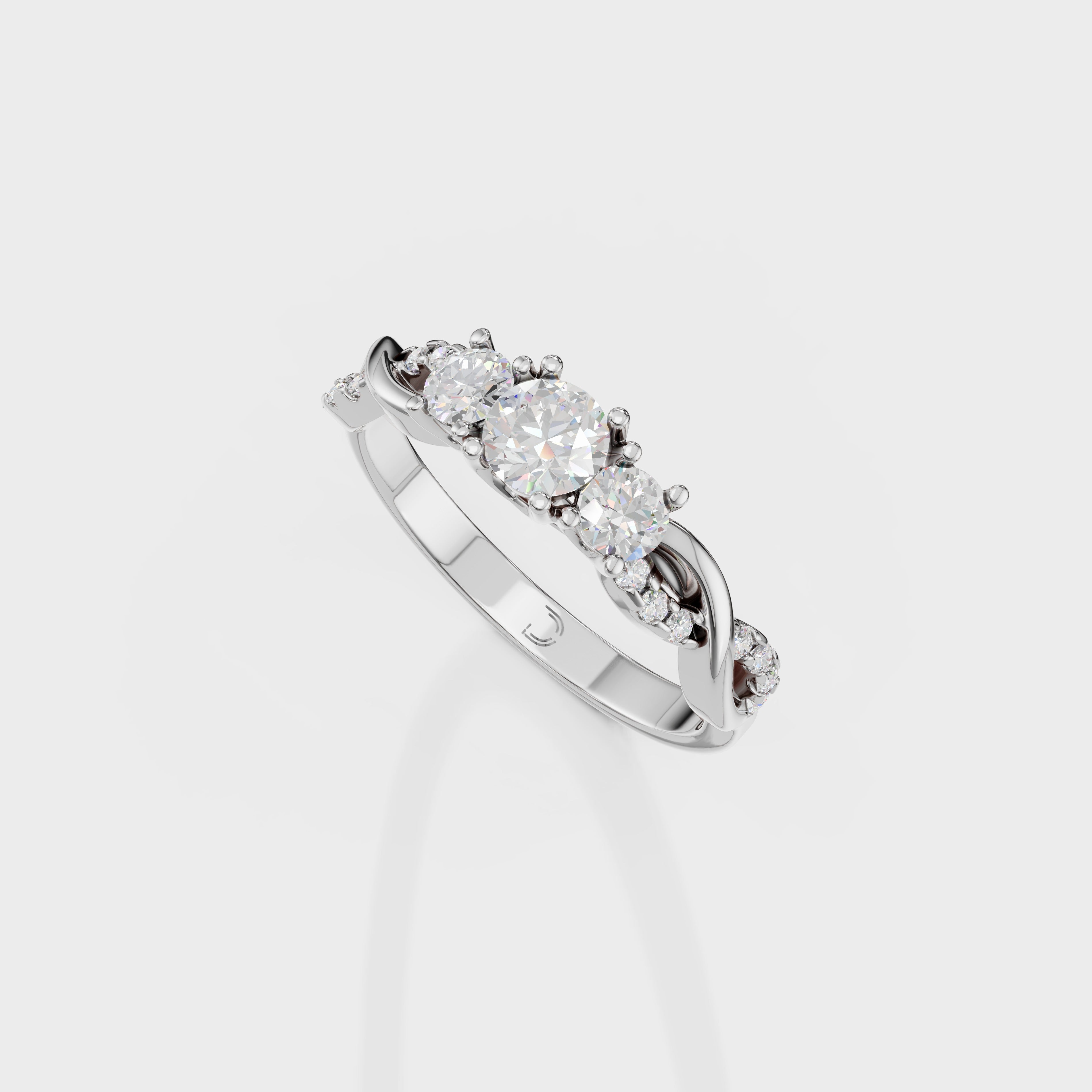 Petite Twisted Vine Three Stone Diamond Engagement Ring