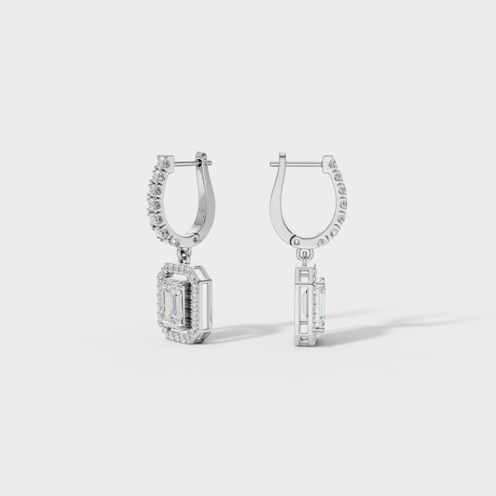 Emerald Halo Drop Huggie Earrings