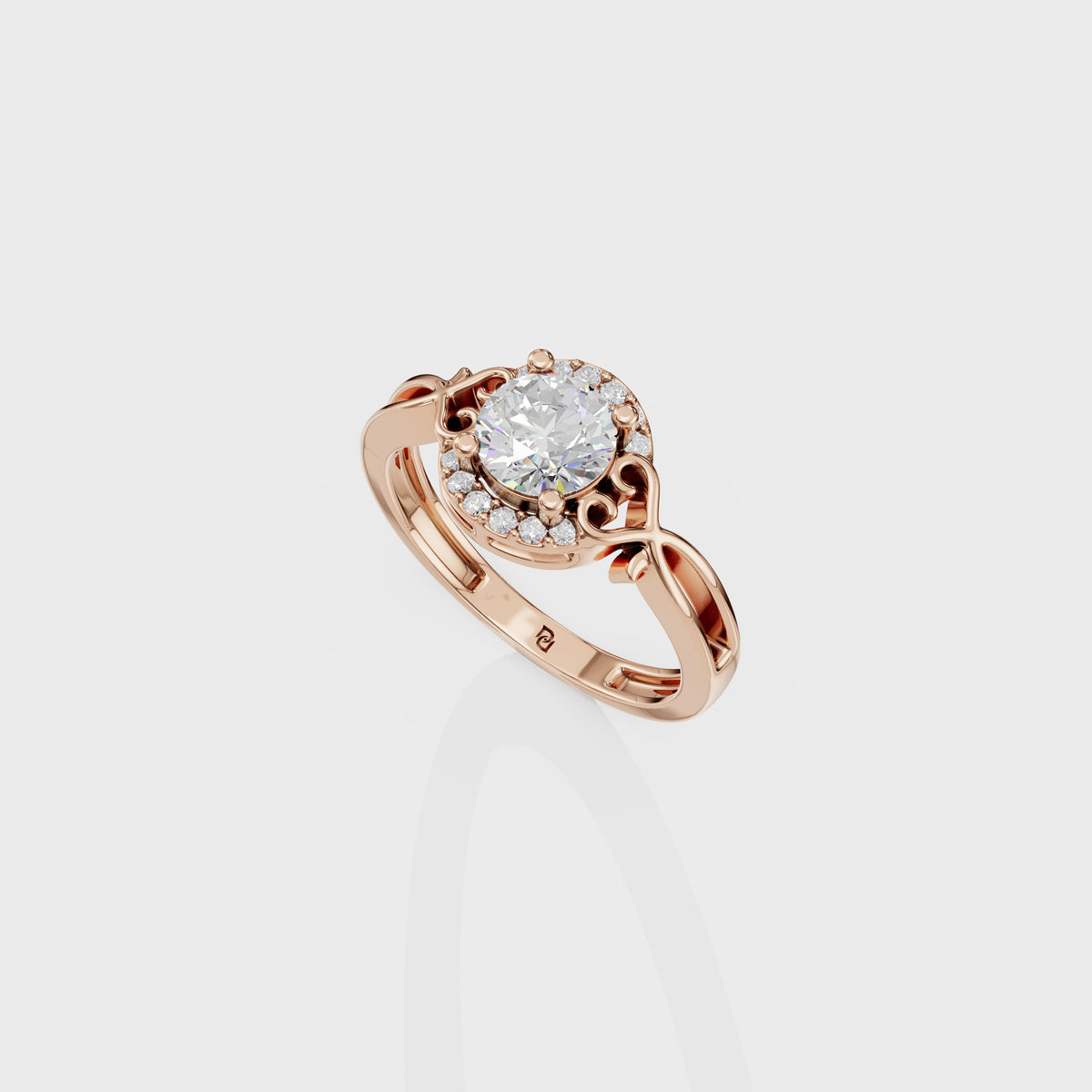 0.90ct Round Cut Diamond With Intricate Scrollwork Band