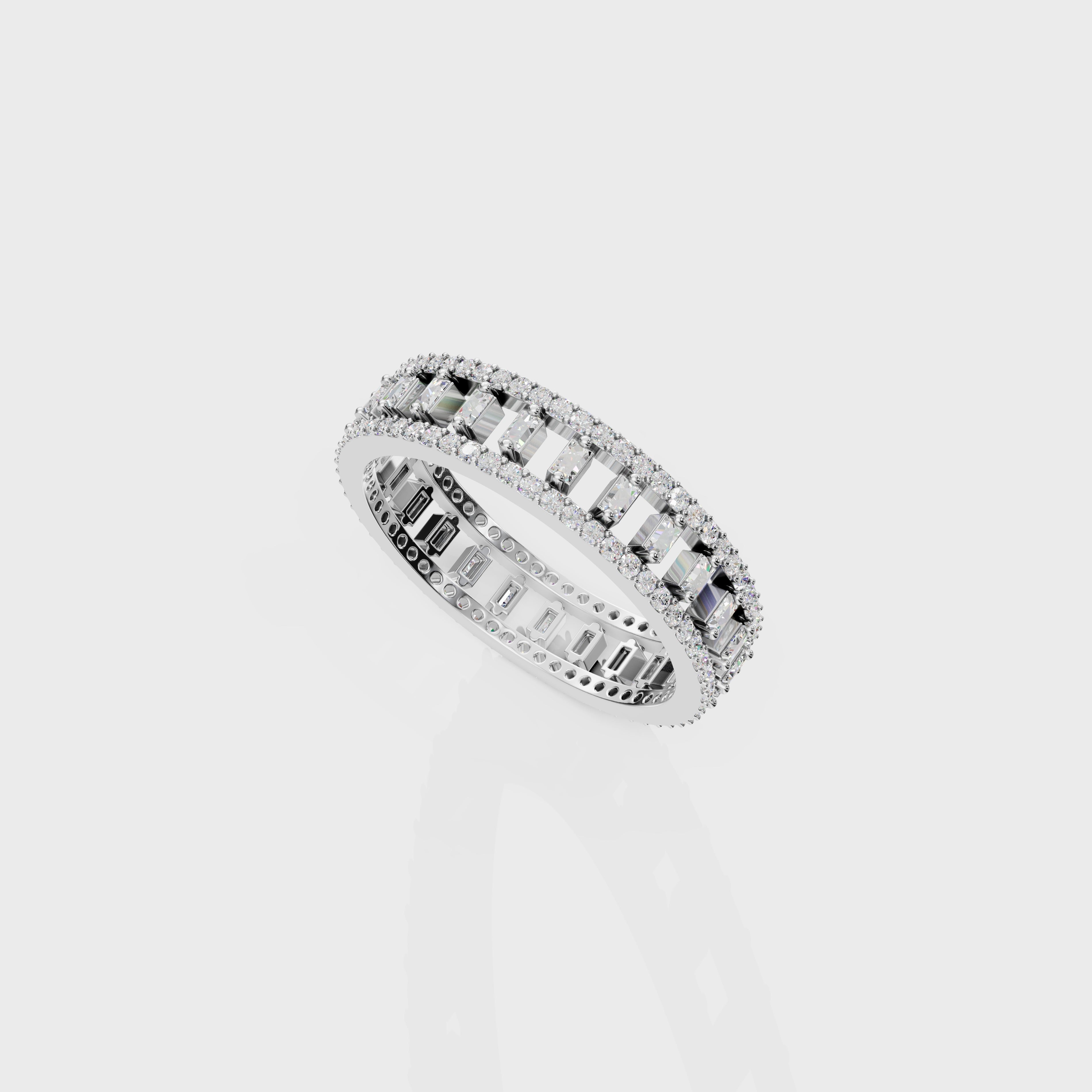 Round & Baguette Spaced Diamond Ring