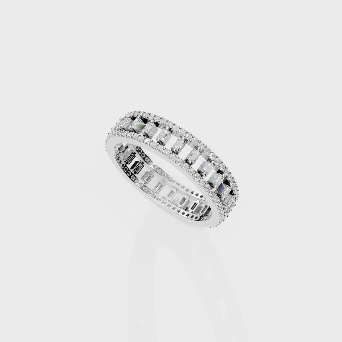 Round & Baguette Spaced Diamond Ring