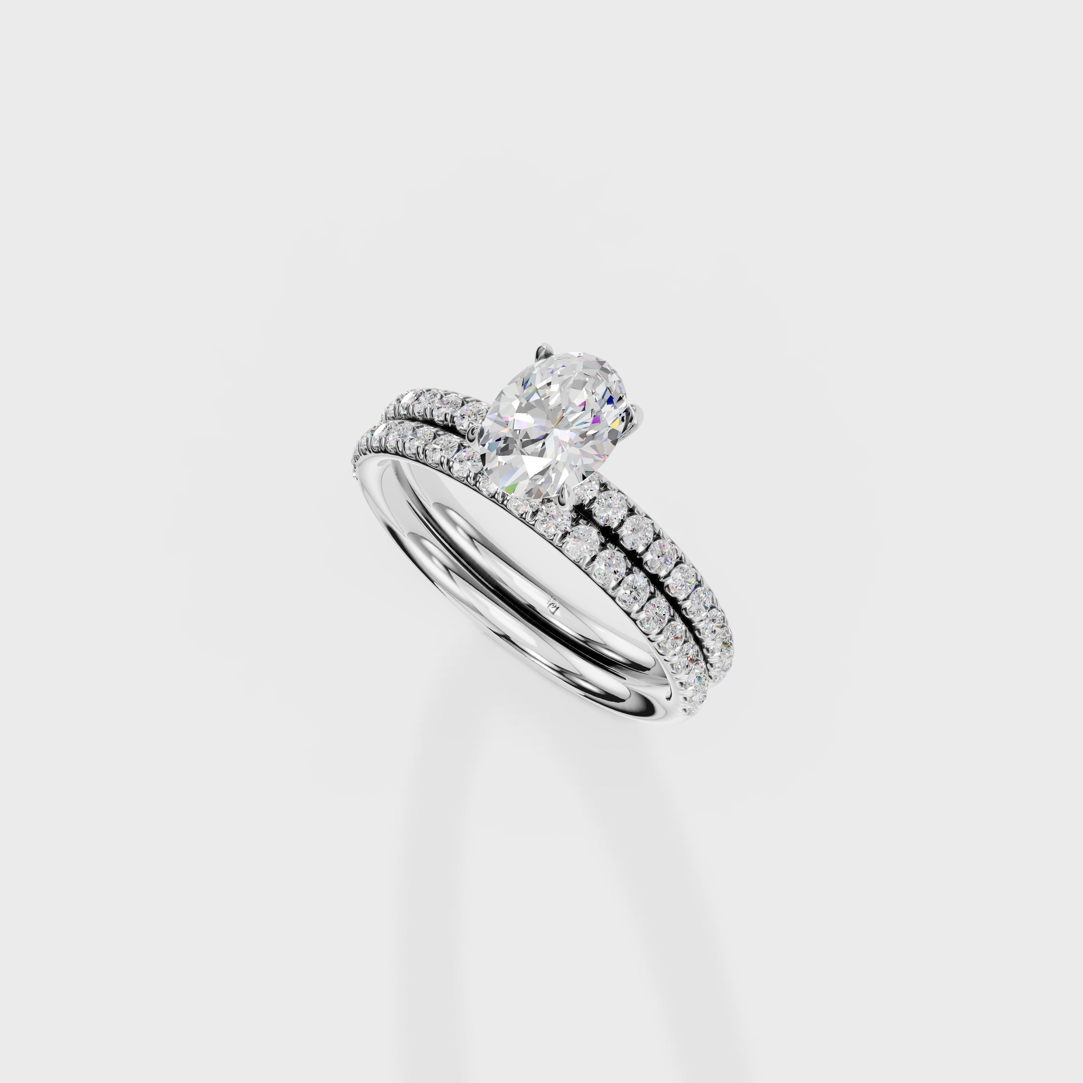 Oval Diamond Solitaire with Pave Wedding Band