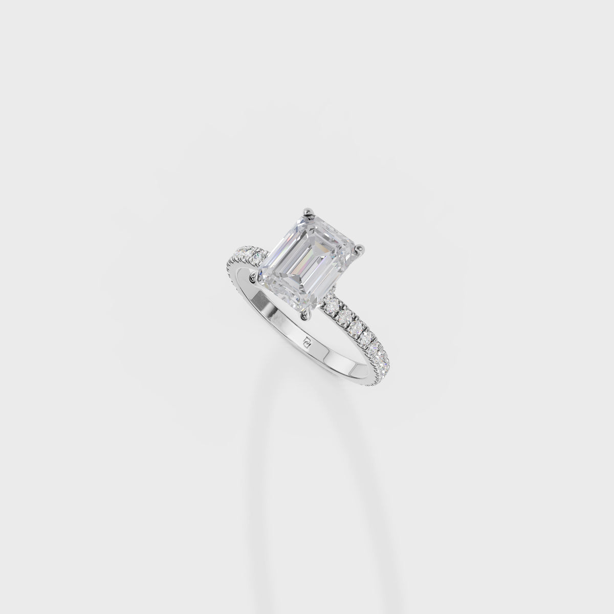2ct Emerald Cut Engagement Ring with Pave Band