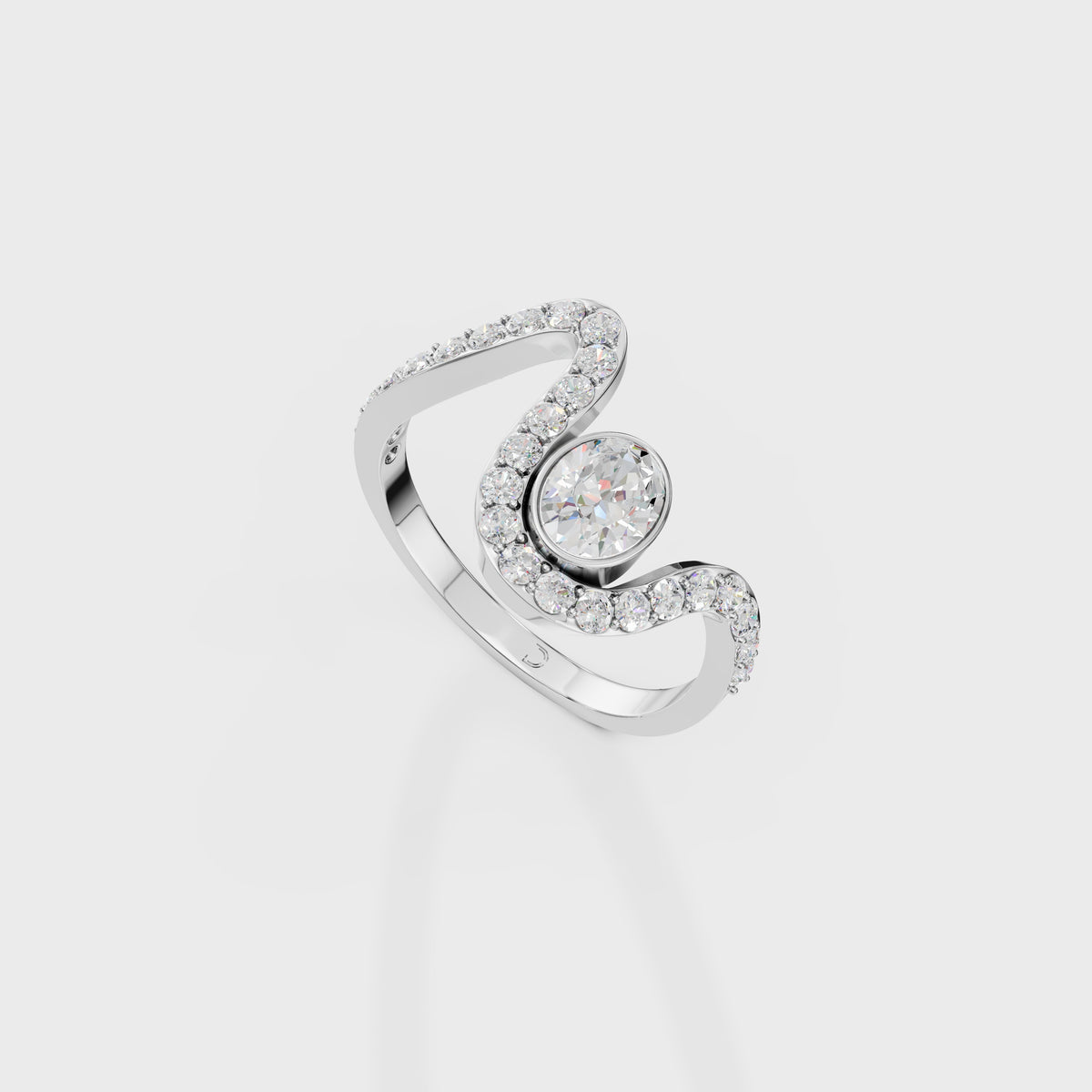0.40ct Oval Cut Diamond Bezel Wave Bypass Ring