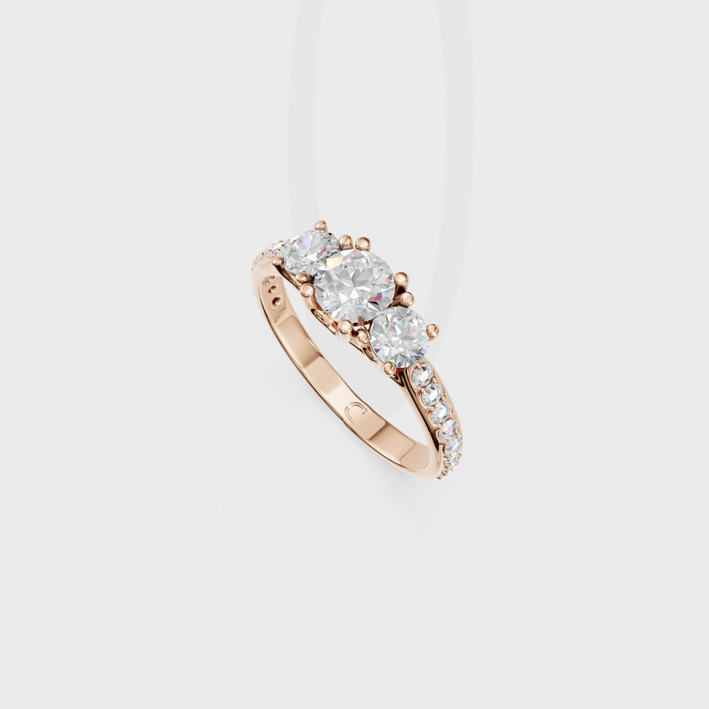 Trilogy Diamond Engagement Ring with Pave Band