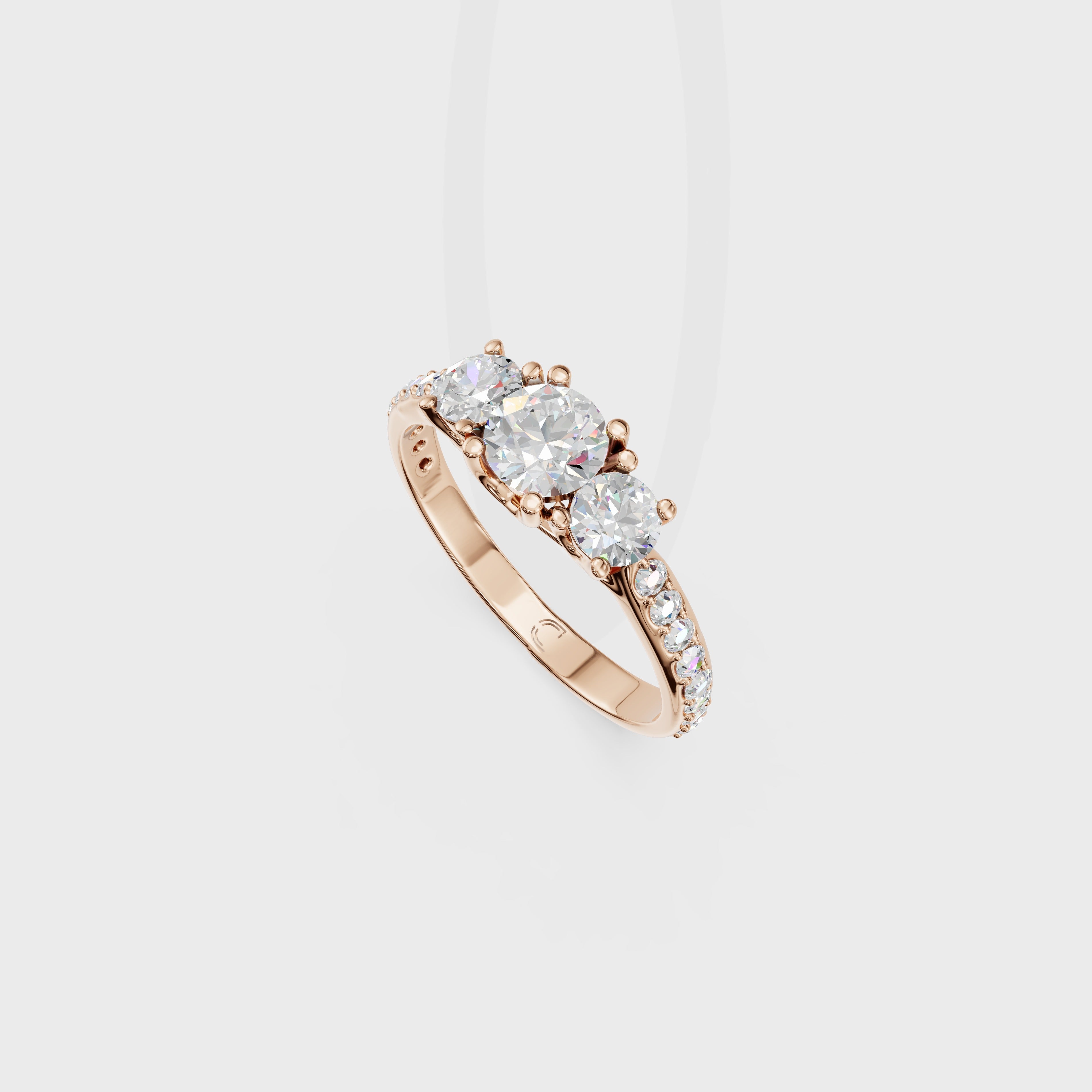 Trilogy Diamond Engagement Ring with Pave Band