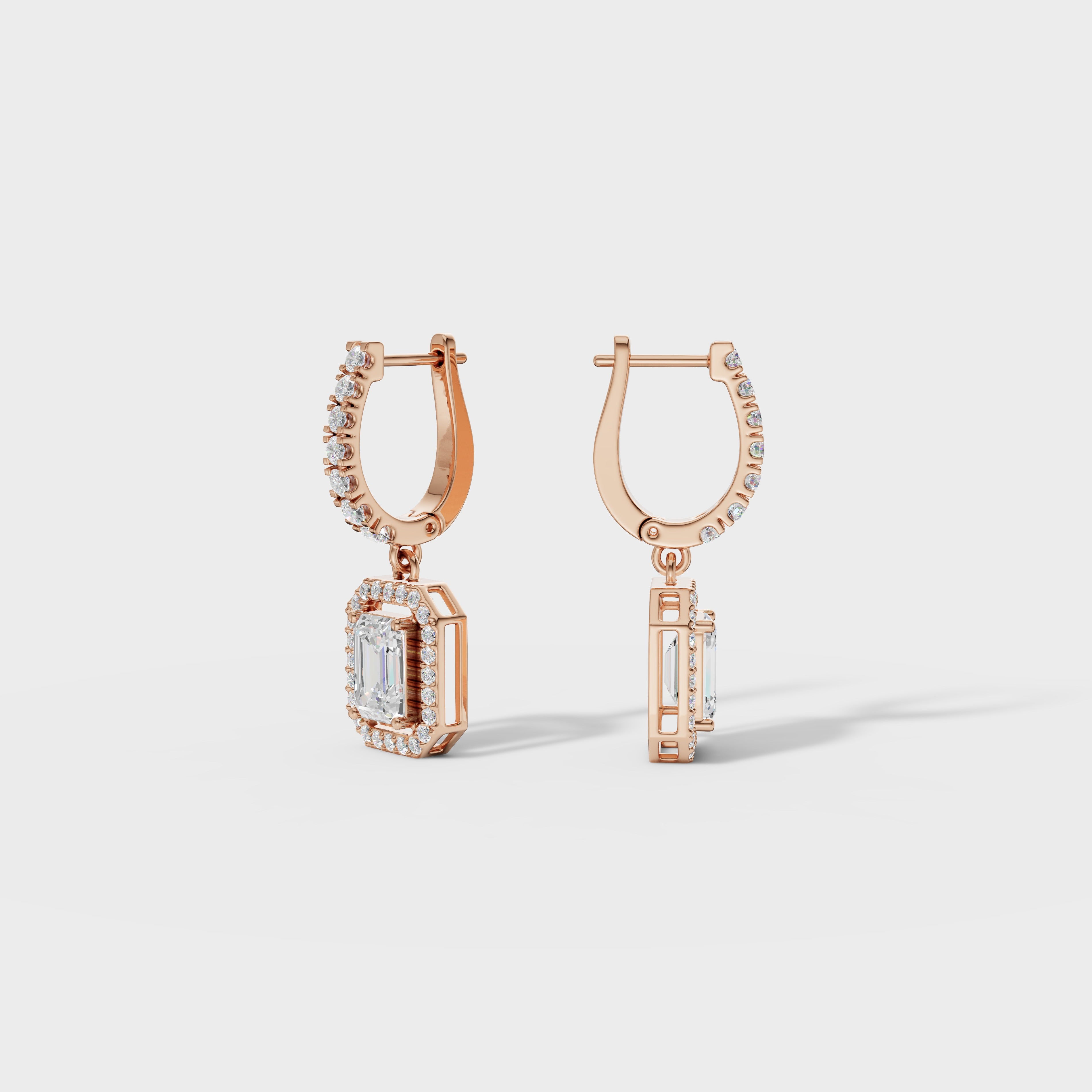 Emerald Halo Drop Huggie Earrings