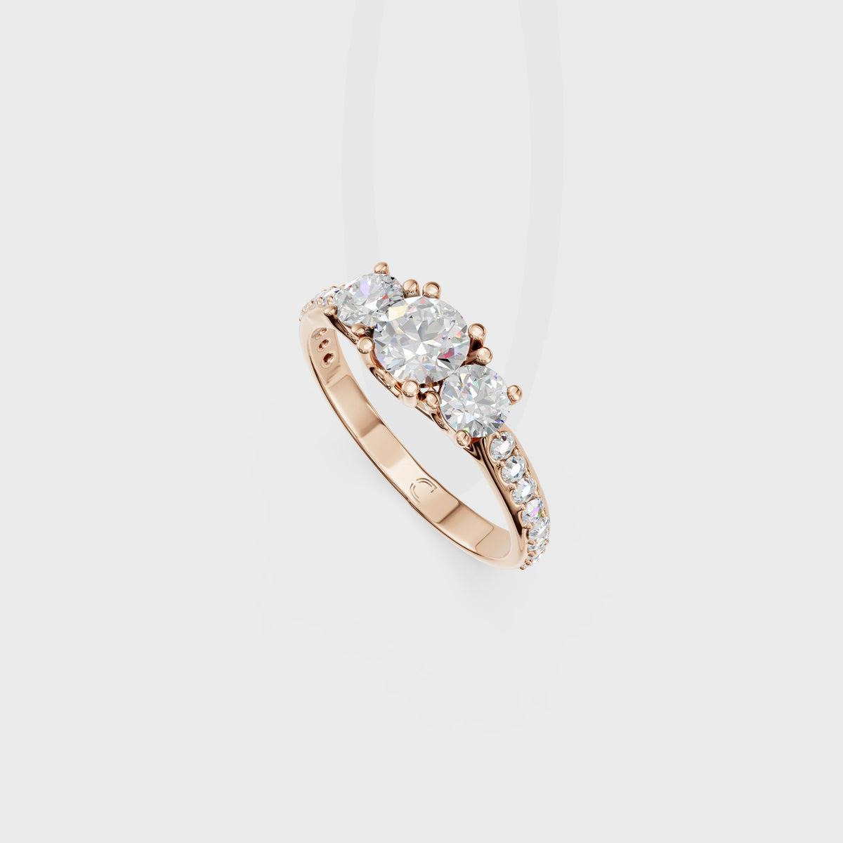 Trilogy Diamond Engagement Ring with Pave Band
