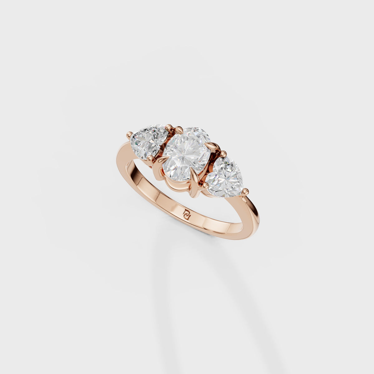 Three Stone Oval & Heart Cut Diamond Engagement Ring