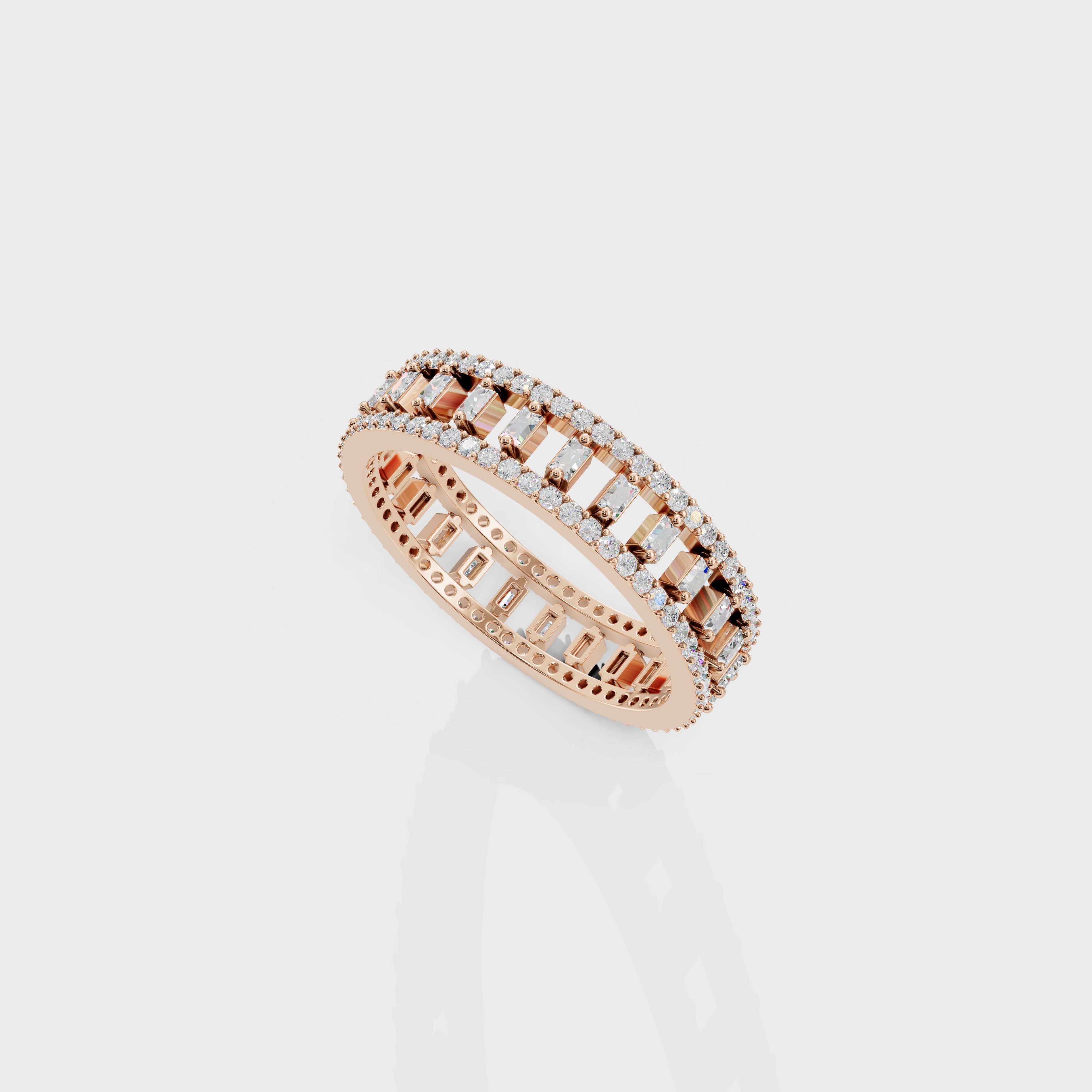 Round & Baguette Spaced Diamond Ring