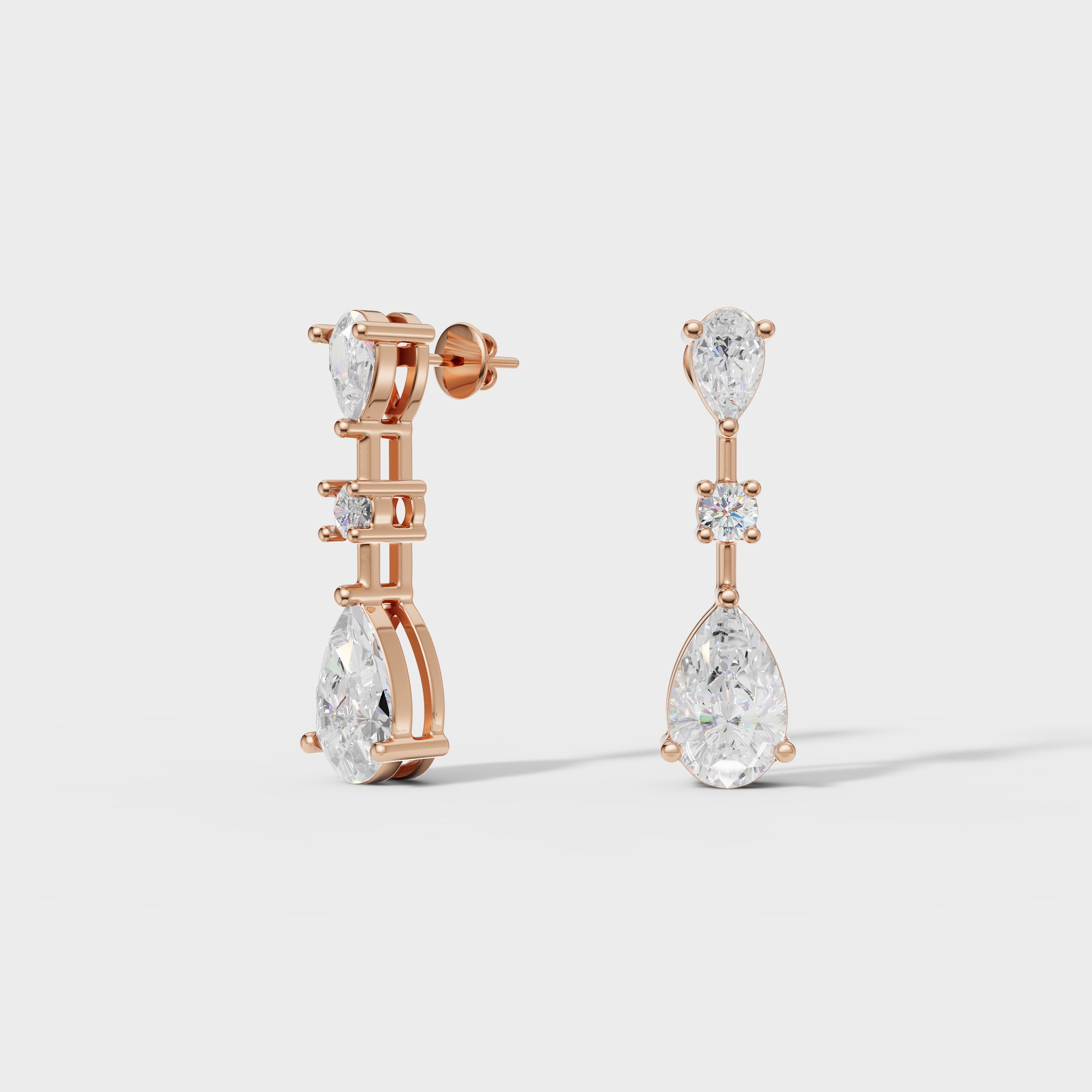 Graceful Pear & Round Diamond Drop Earrings