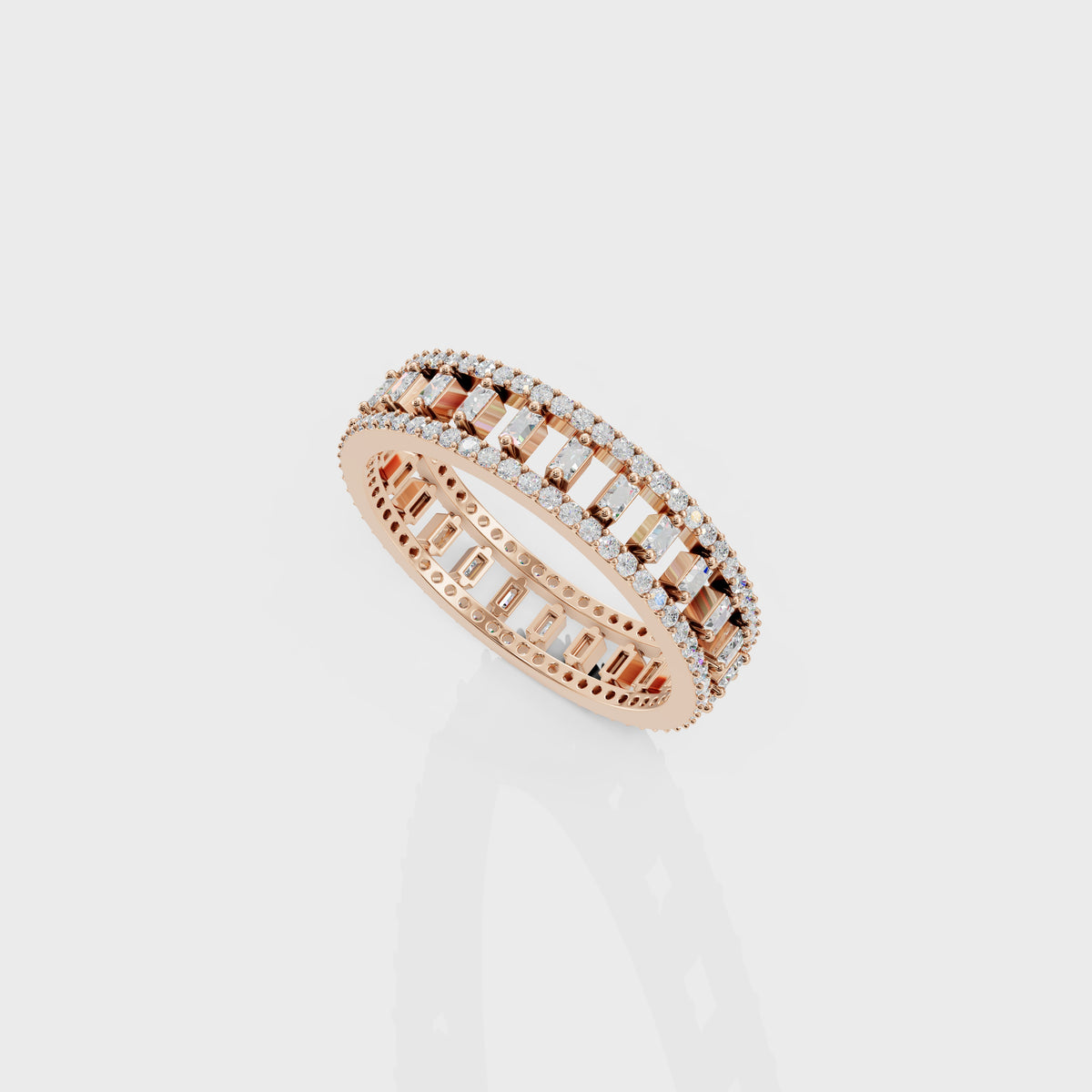 Round & Baguette Spaced Diamond Ring