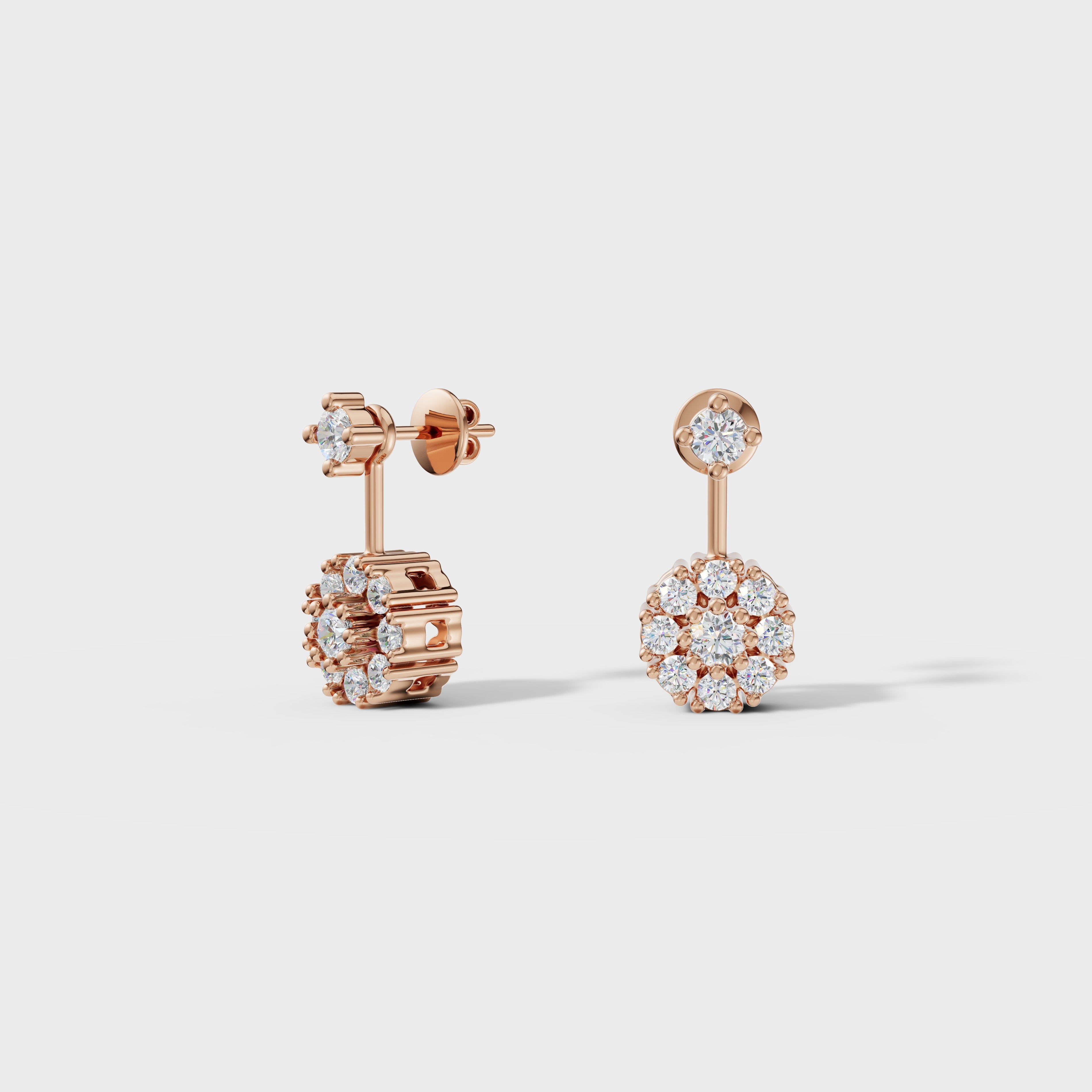 Round Cut Petal Cluster Stud Earrings
