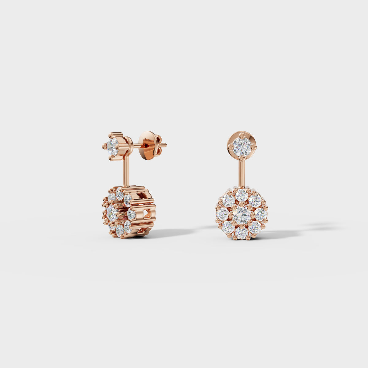 Round Cut Petal Cluster Stud Earrings
