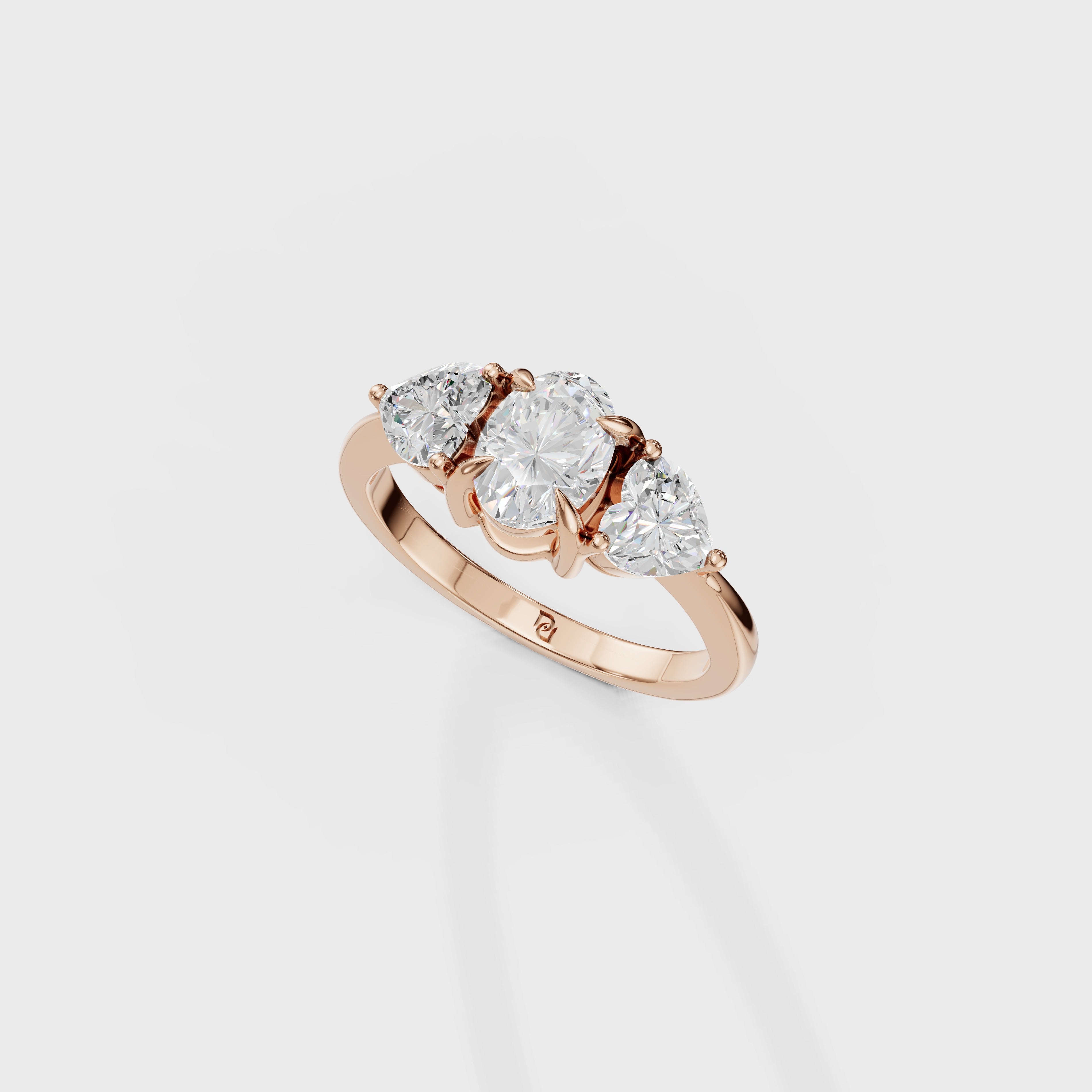 Three Stone Oval & Heart Cut Diamond Engagement Ring