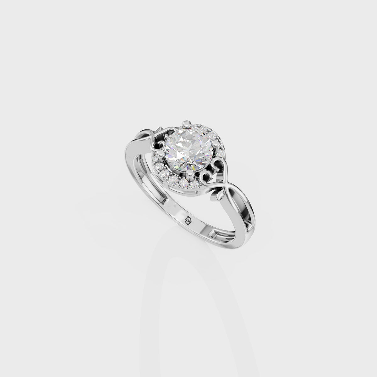 0.90ct Round Cut Diamond With Intricate Scrollwork Band