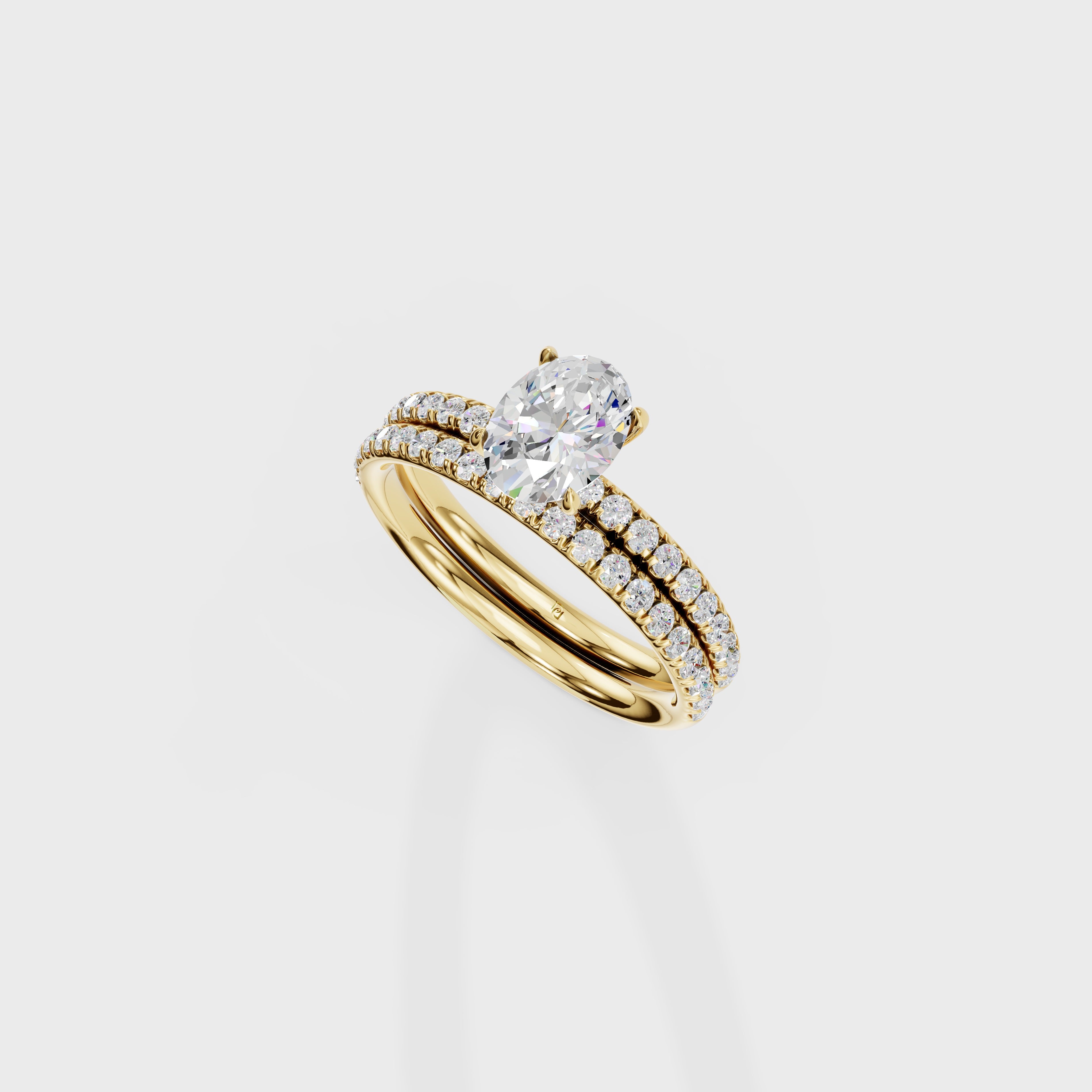 Oval Diamond Solitaire with Pave Wedding Band