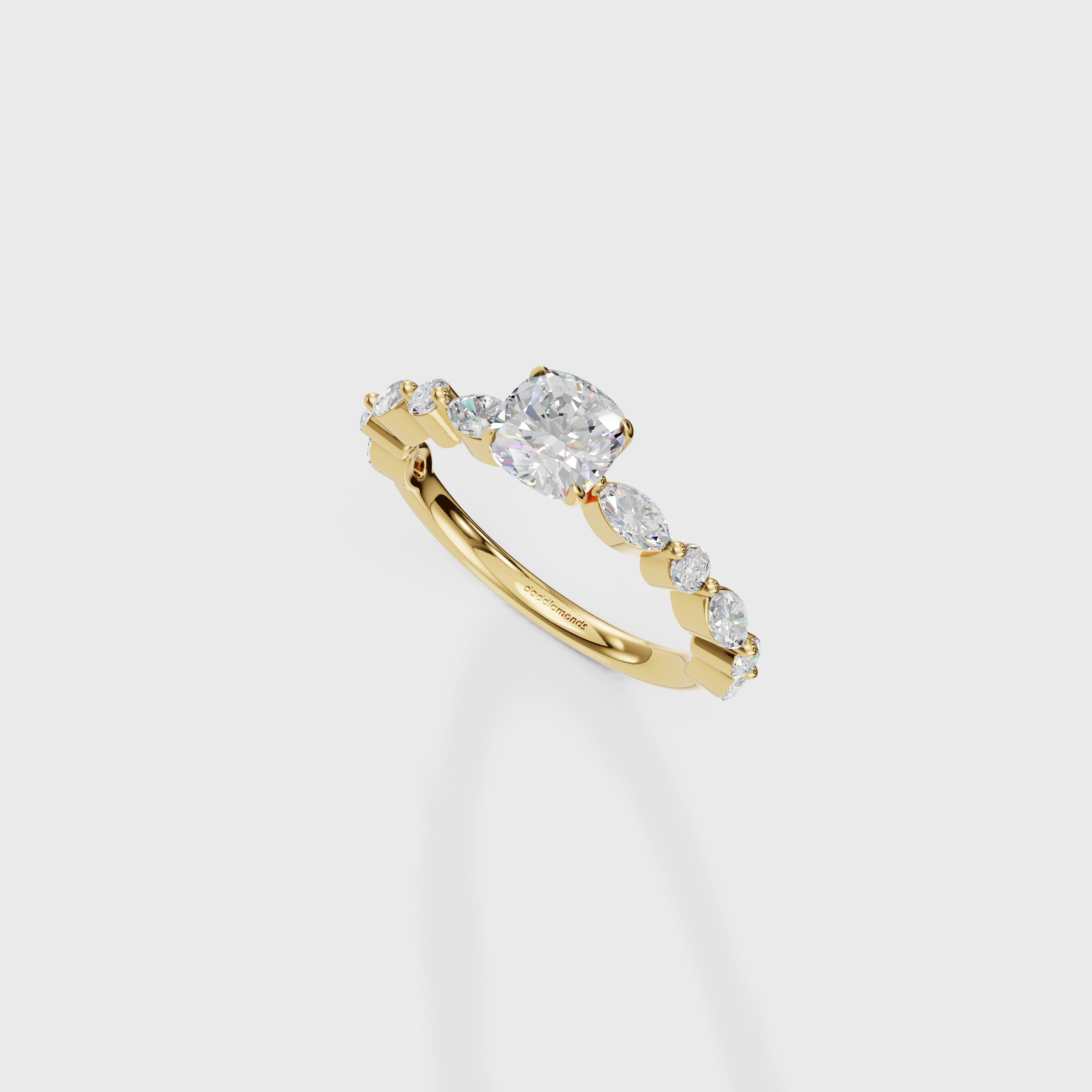 0.85ct Royal Cushion Cut Cascade Ring