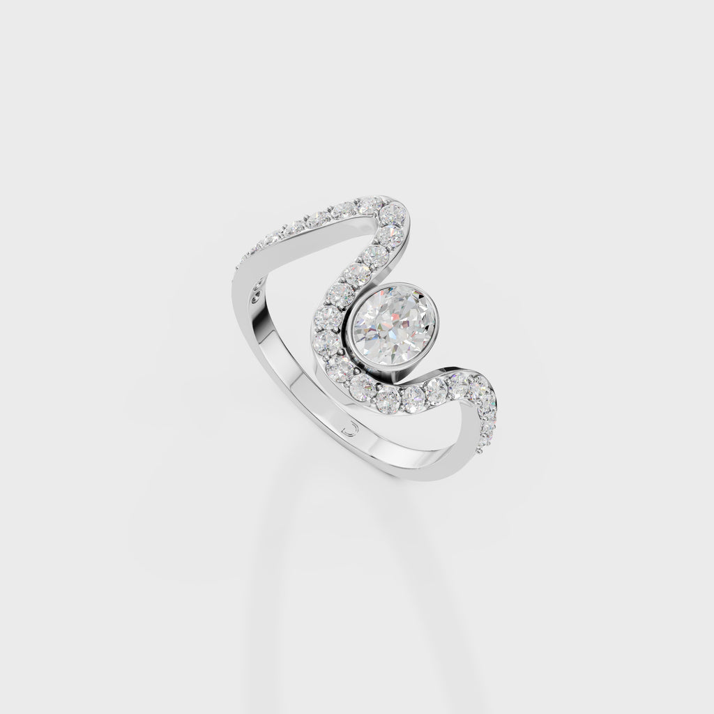Diamond Bezel Wave Bypass Ring
