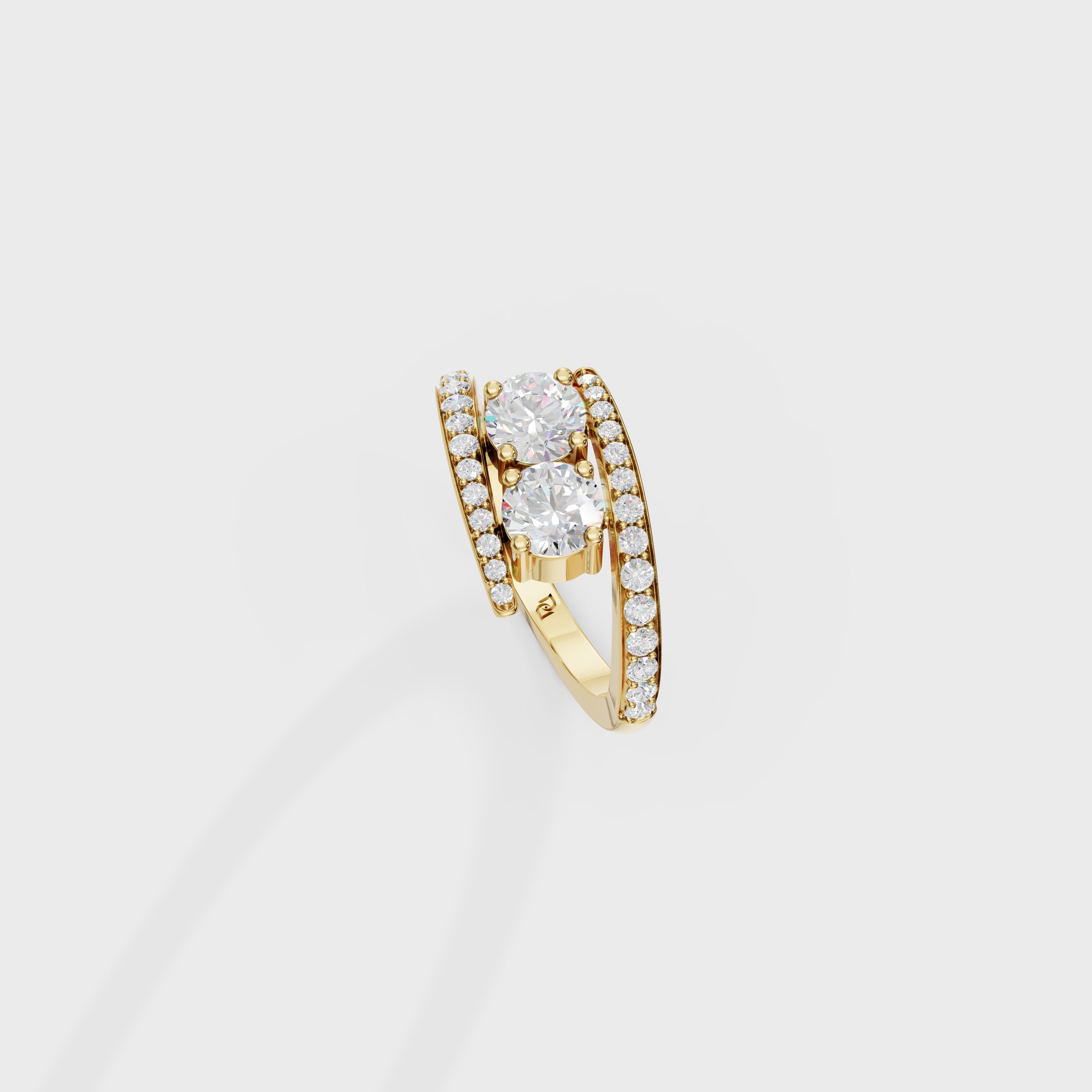 Two-Stone Bypass Engagement Ring with Pavé Accents