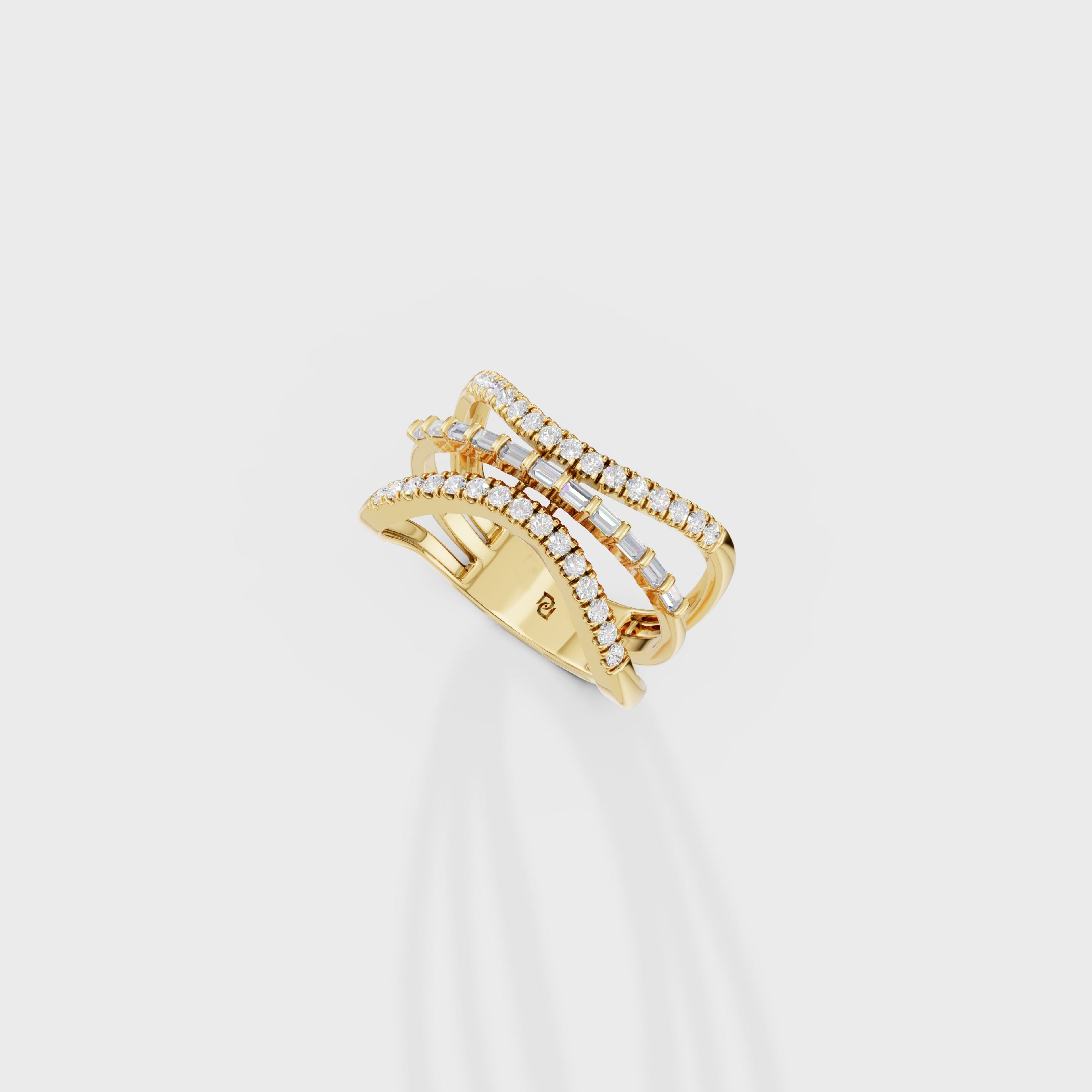 Baguette & Round Diamond Crossover Ring
