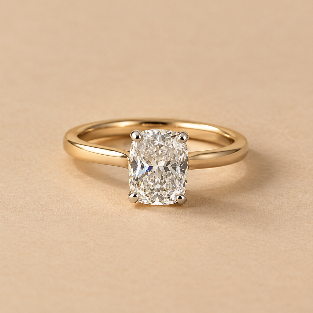 Elongated Cushion Solitaire Engagement Ring
