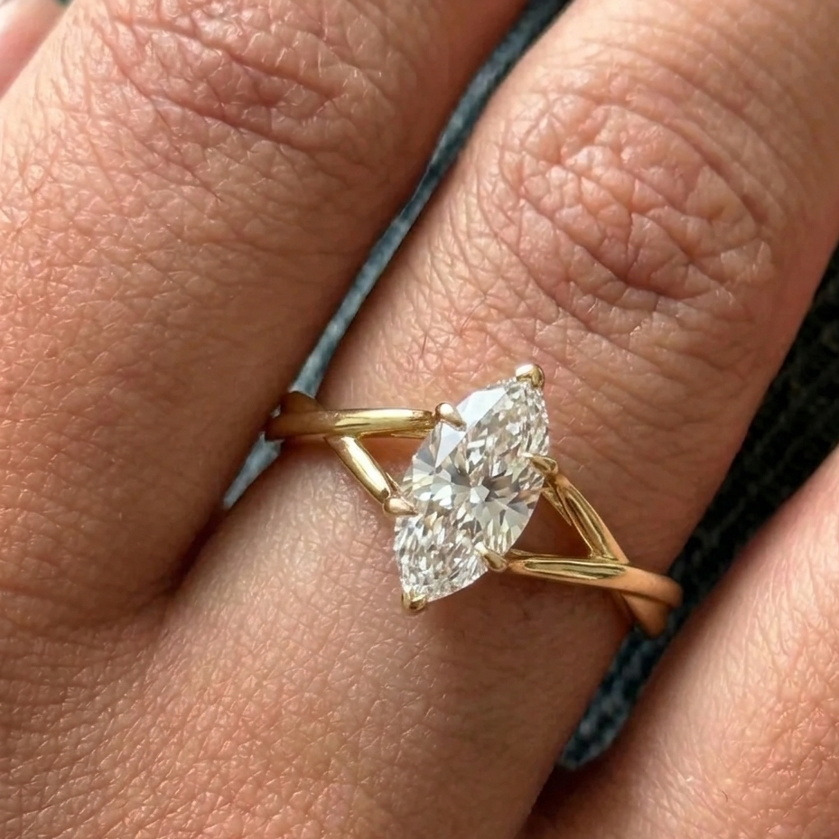 Marquise twisted engagement ring