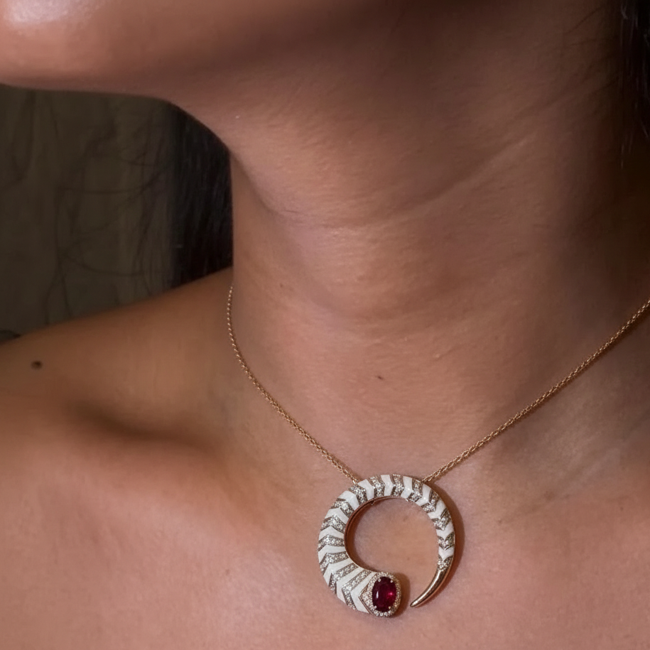 Diamond Snake Moon Pendant