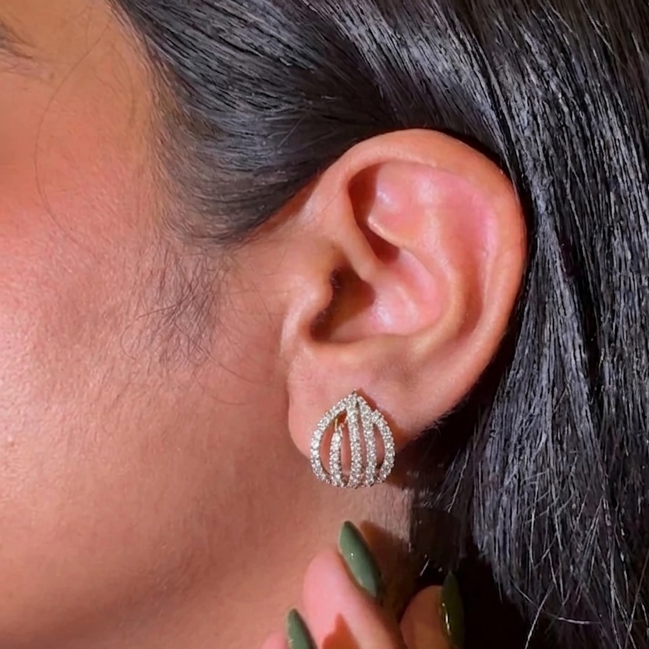 Diamond leaf hoops earring