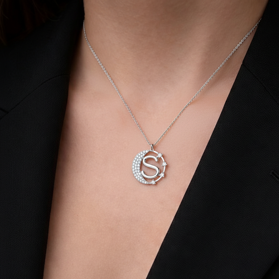 Crescent S initial Pendant