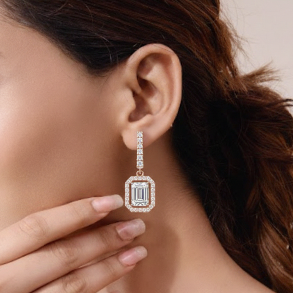 Emerald Halo Drop Huggie Earrings