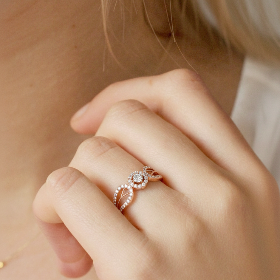 0.45ct Round cut Art Deco Bloom Engagement Ring