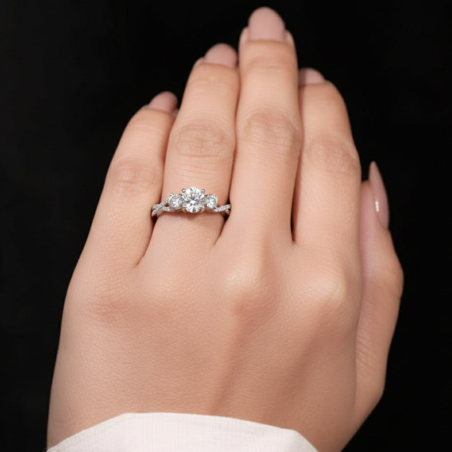 Three Stone Diamond Elegant Engagement Ring