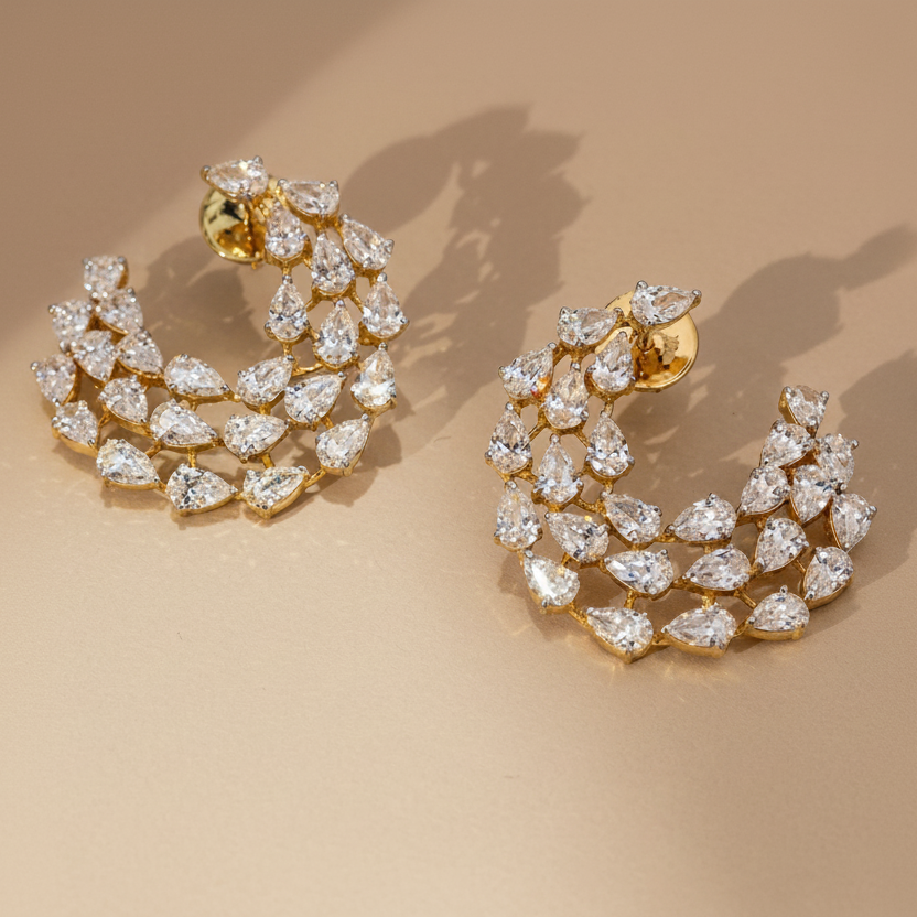 Luxury Pear Shape Diamond Cluster Hoops