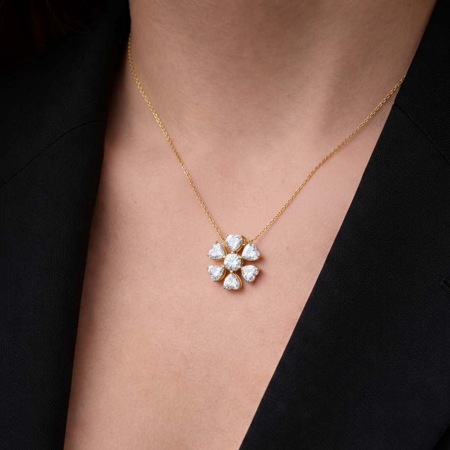 Heart blossom cluster pendant