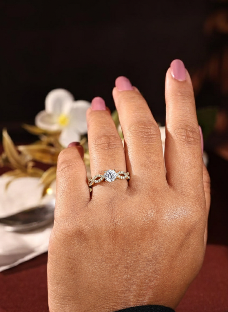 0.45 Round Cut Diamond Pave Twist Engagement Ring
