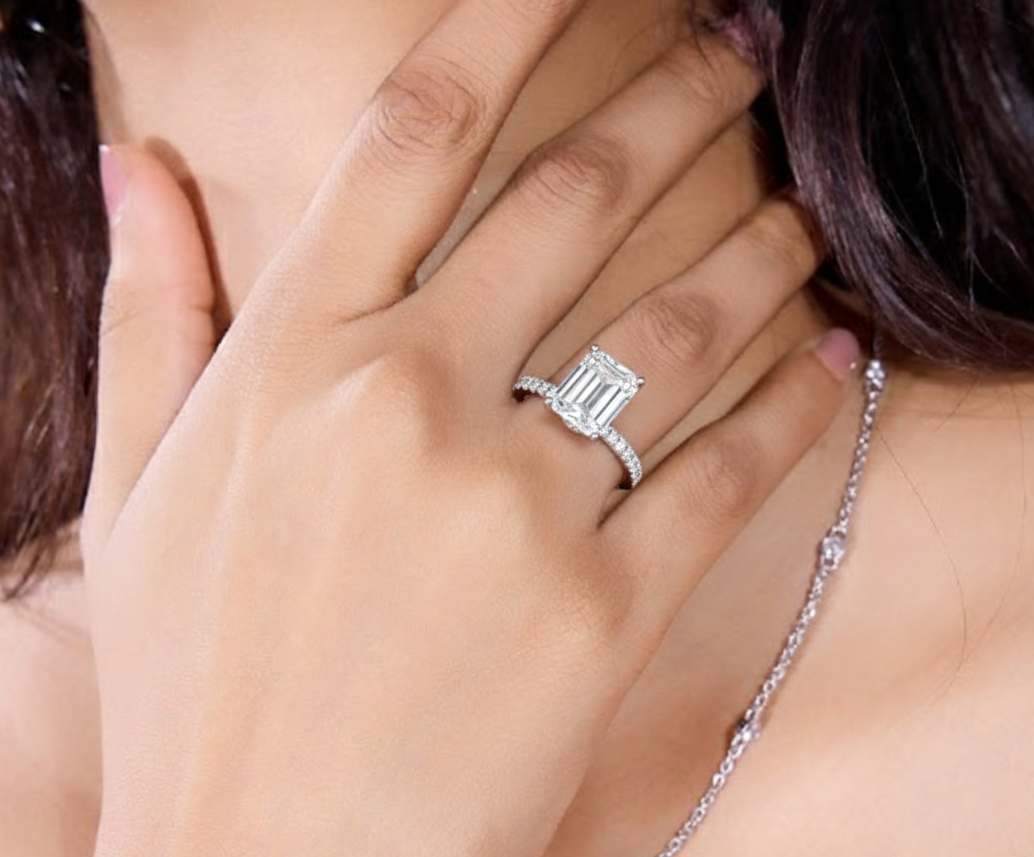 2ct Emerald Cut Engagement Ring with Pave Band