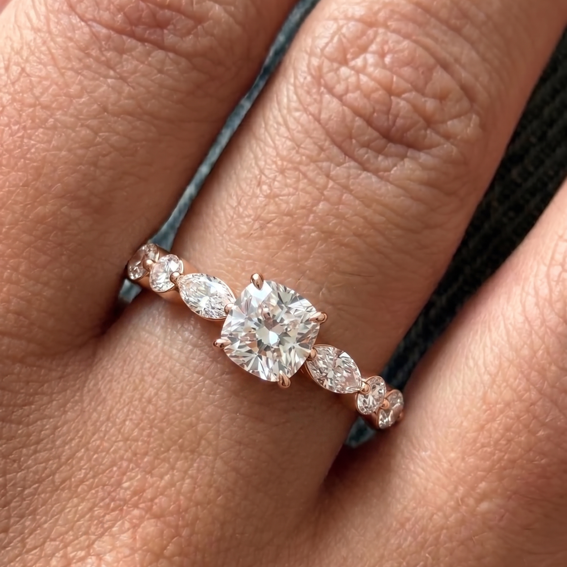 0.85ct Cushion Cut Cascade Engagement Ring