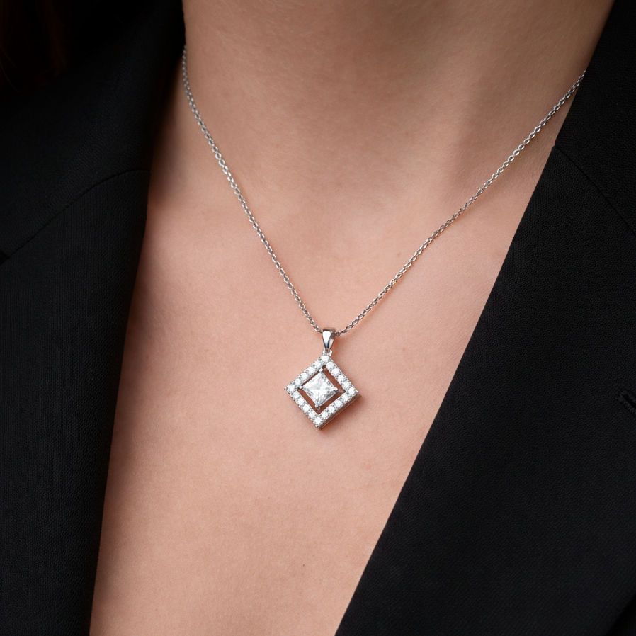 Square Halo princess diamond Pendant